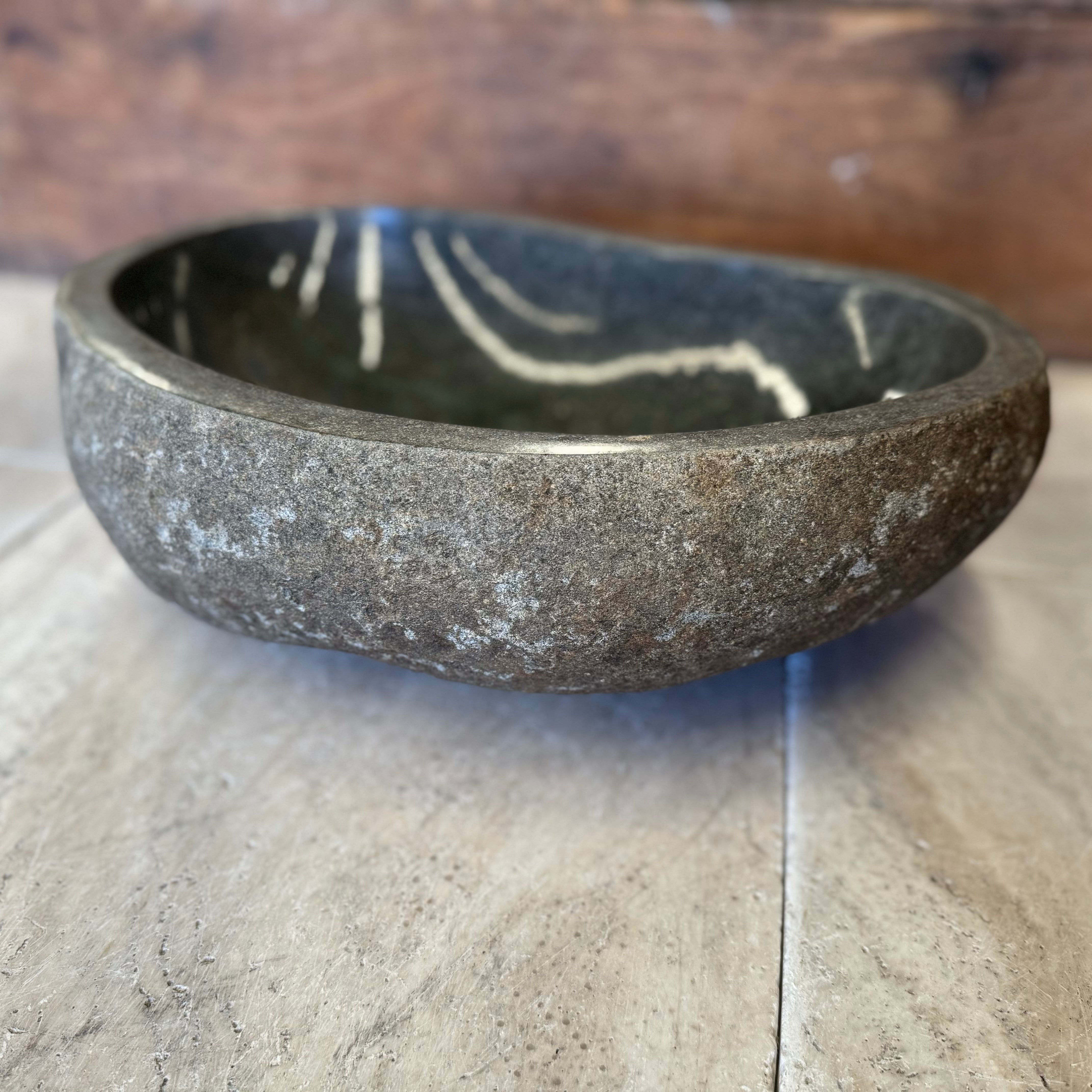 Handmade Natural Oval River Stone Bathroom Basin - RM2306104