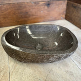 Handmade Natural Oval River Stone Bathroom Basin - RM2306021