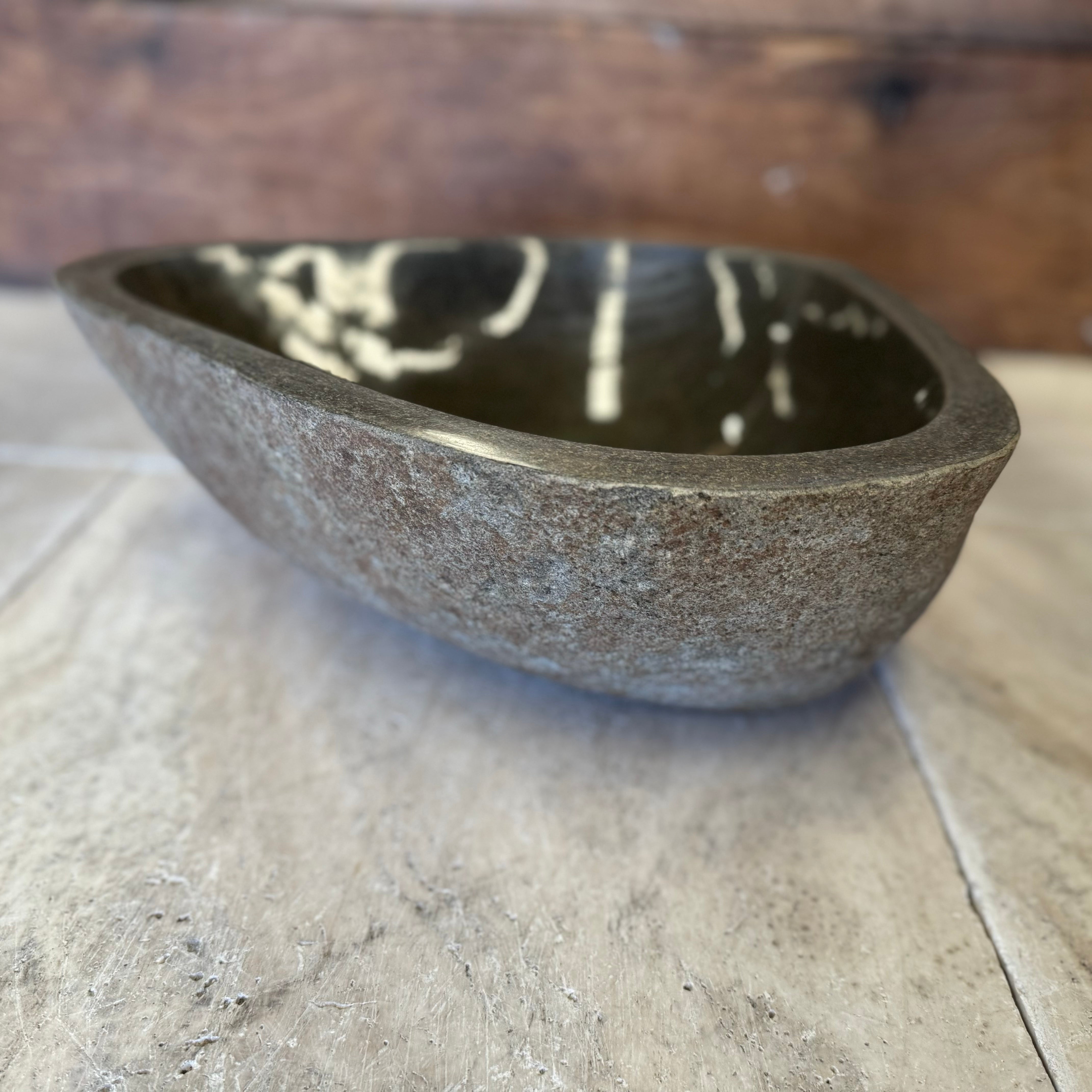 Handmade Natural Oval River Stone Bathroom Basin - RS230672
