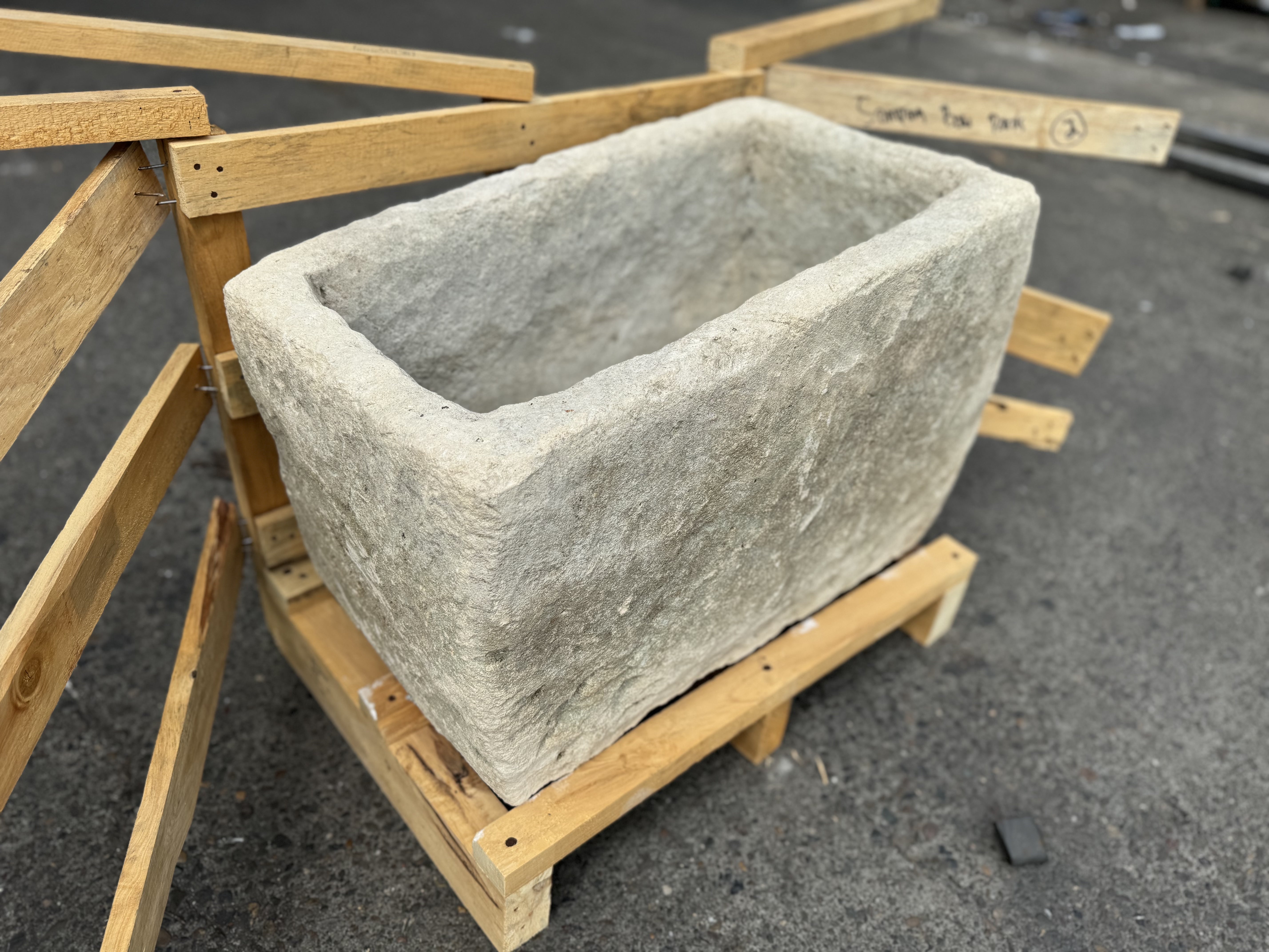 Hand Chiseled Limestone Plantar Box - 63 x 35 x 34 cm