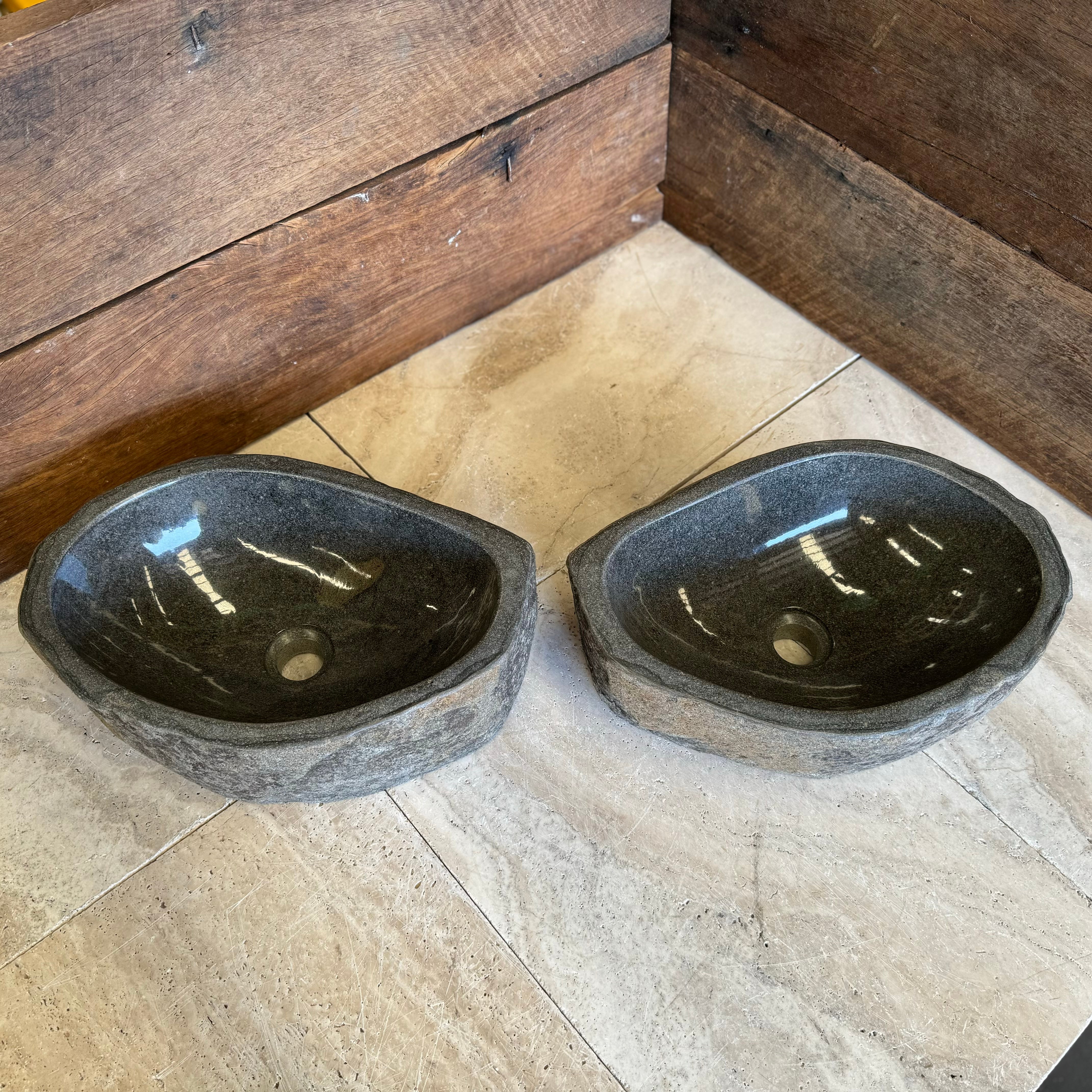 Handmade Natural Oval River Stone Bathroom Basin - Twin Set RM230604