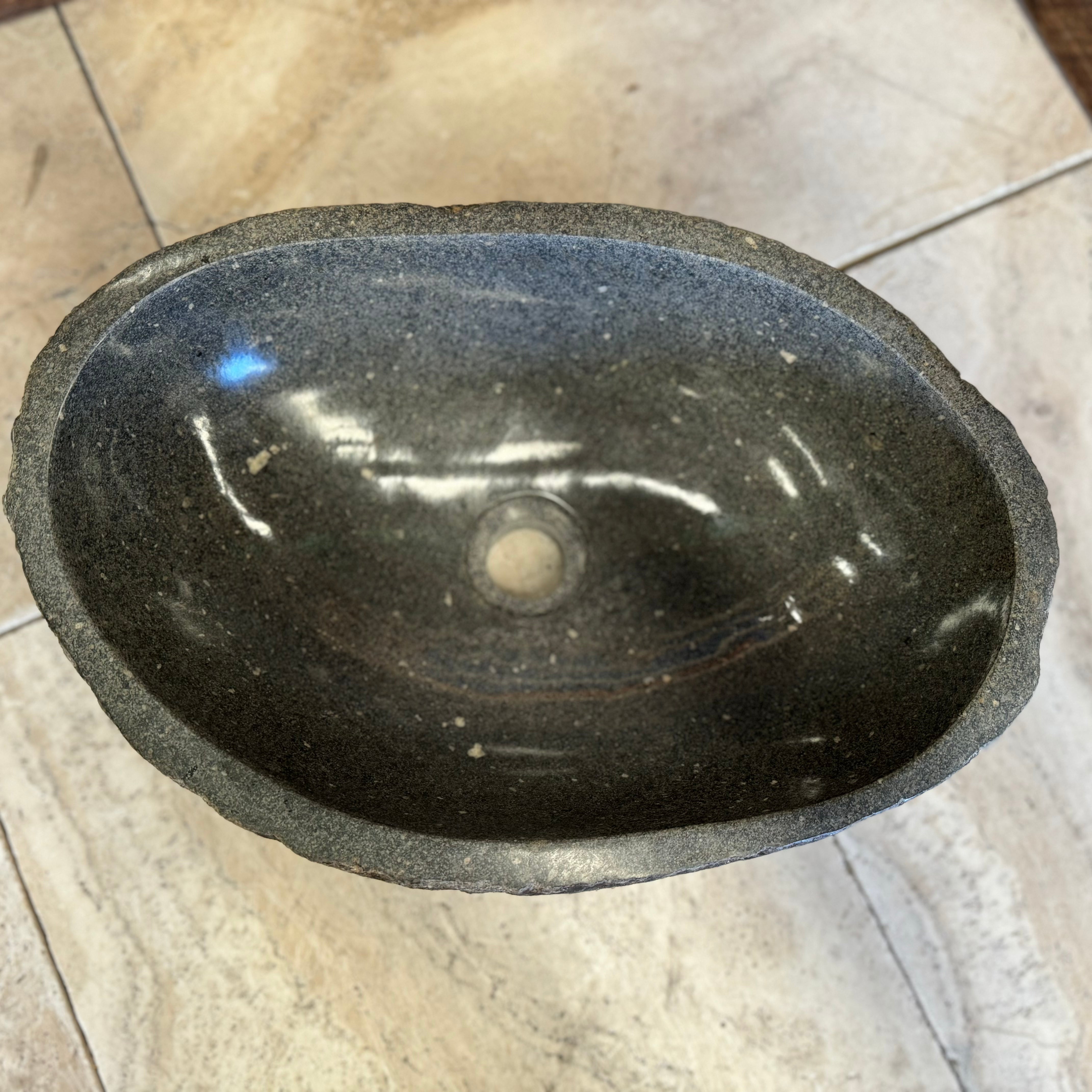 Handmade Natural Oval River Stone Bathroom Basin - RM2306110