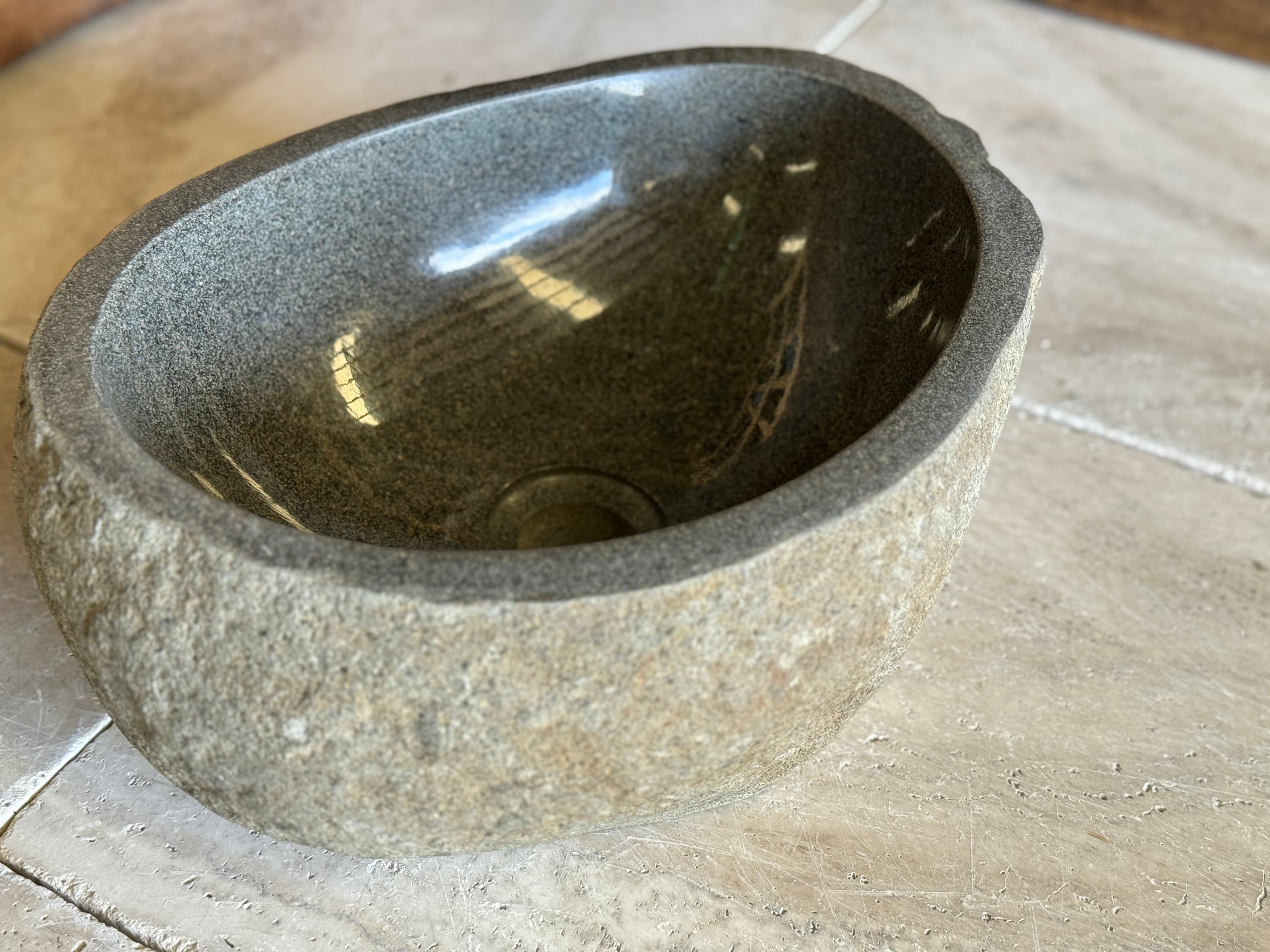 Handmade Natural Oval River Stone Bathroom Basin - RS2306093