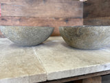Handmade Natural Oval River Stone Bathroom Basin - Twin Set RS2309013