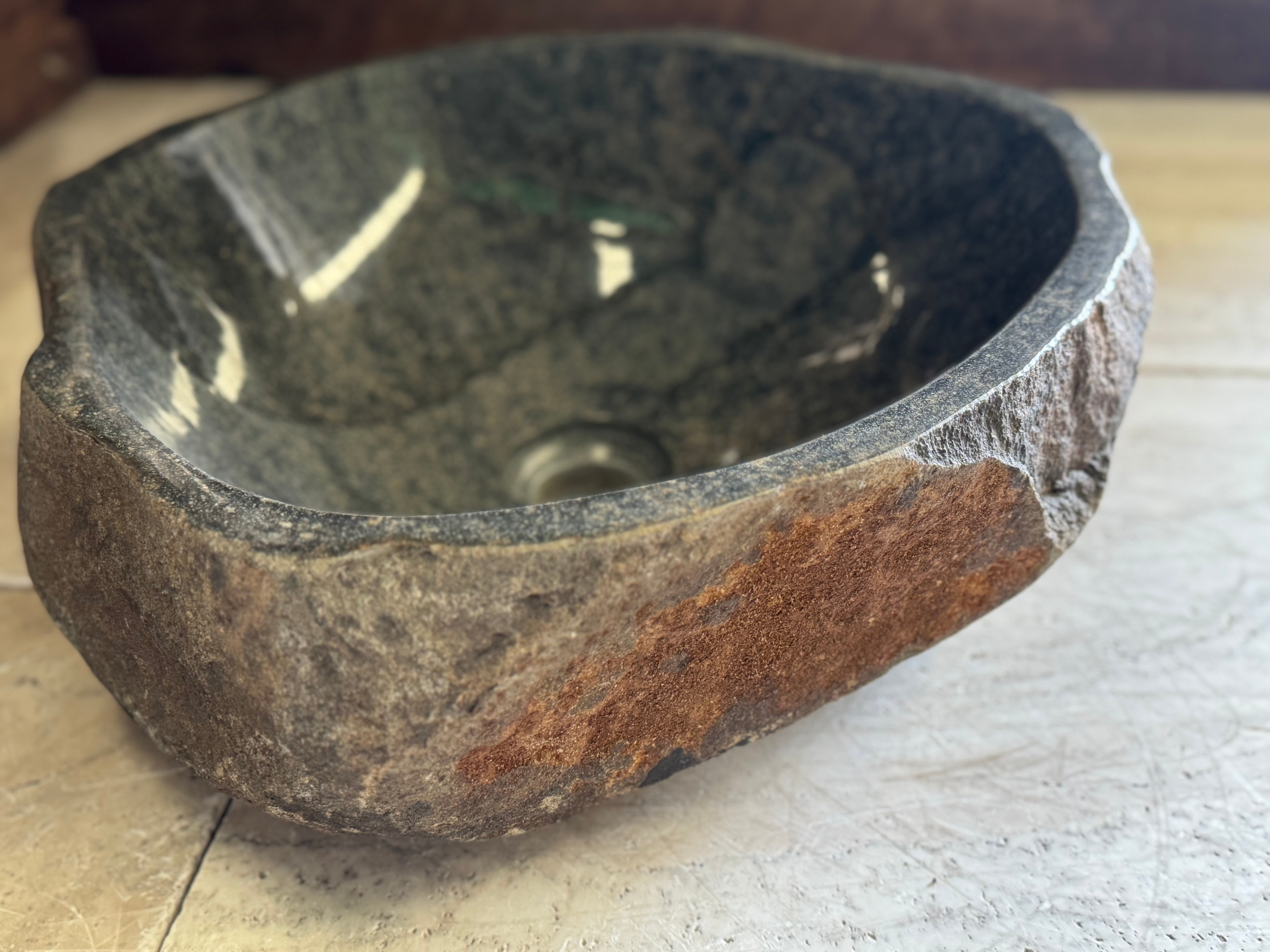 Handmade Natural Oval River Stone Bathroom Basin - RS2306023