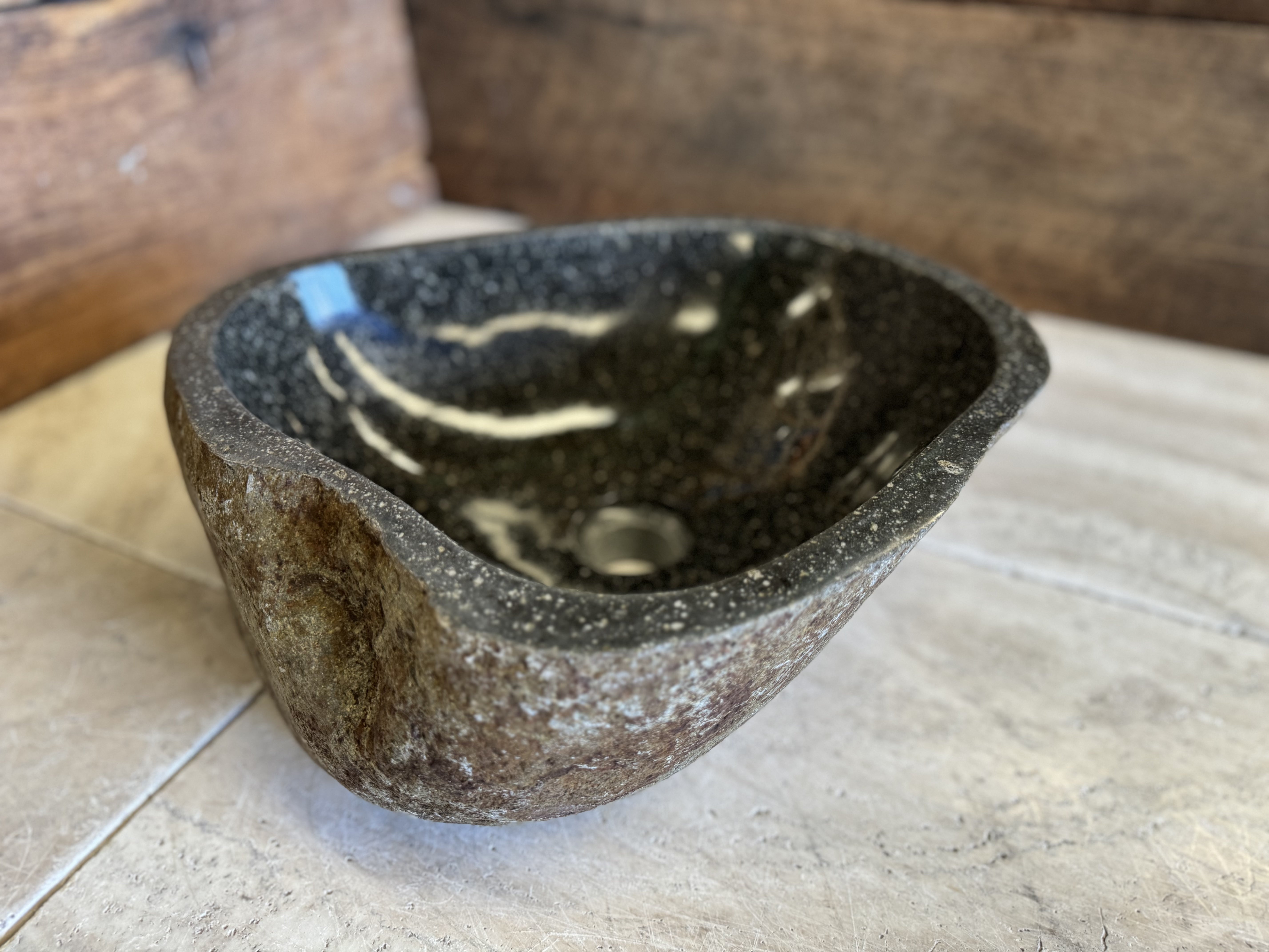 Handmade Natural Oval River Stone Bathroom Basin - RS230675