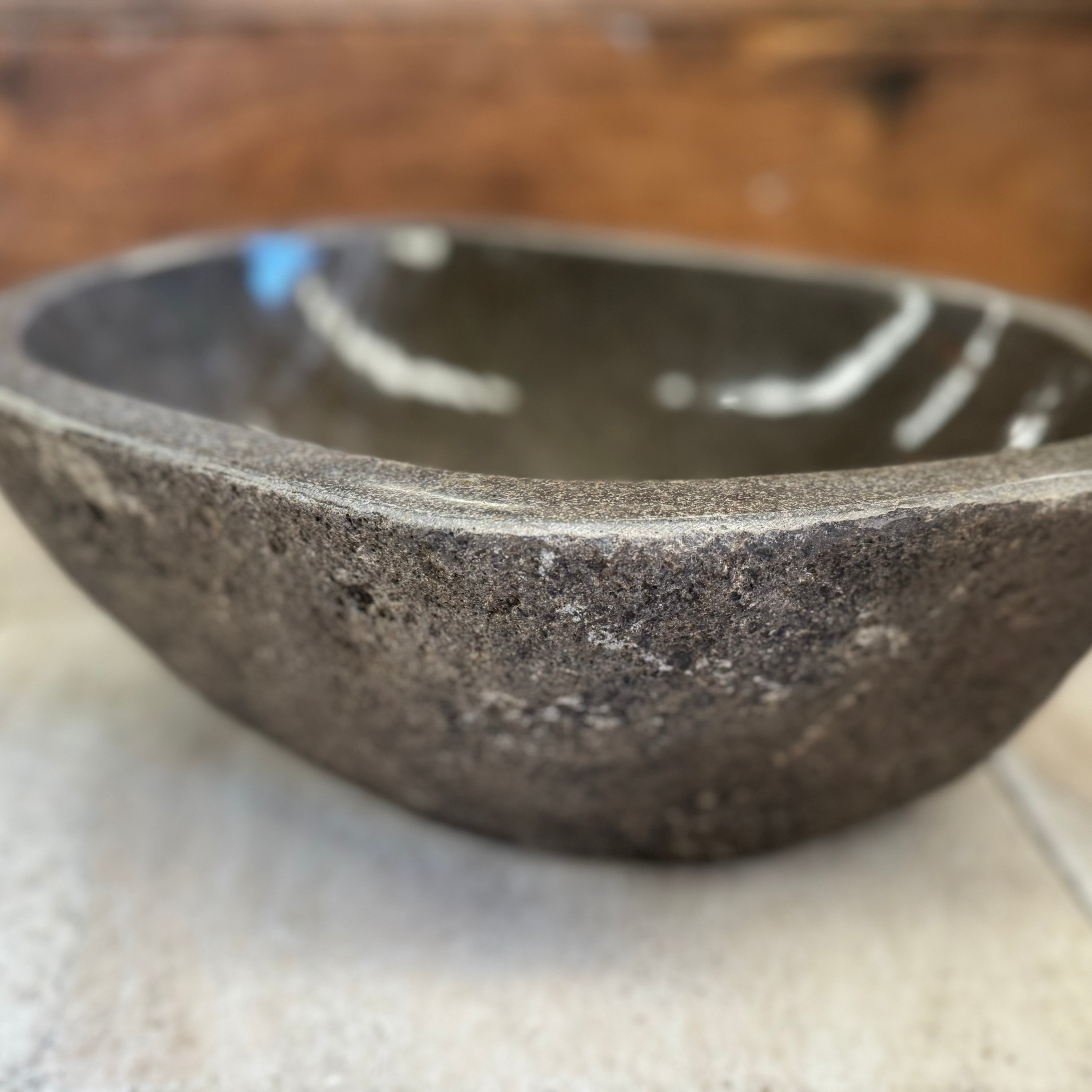 Handmade Natural Oval River Stone Bathroom Basin - RM2306152