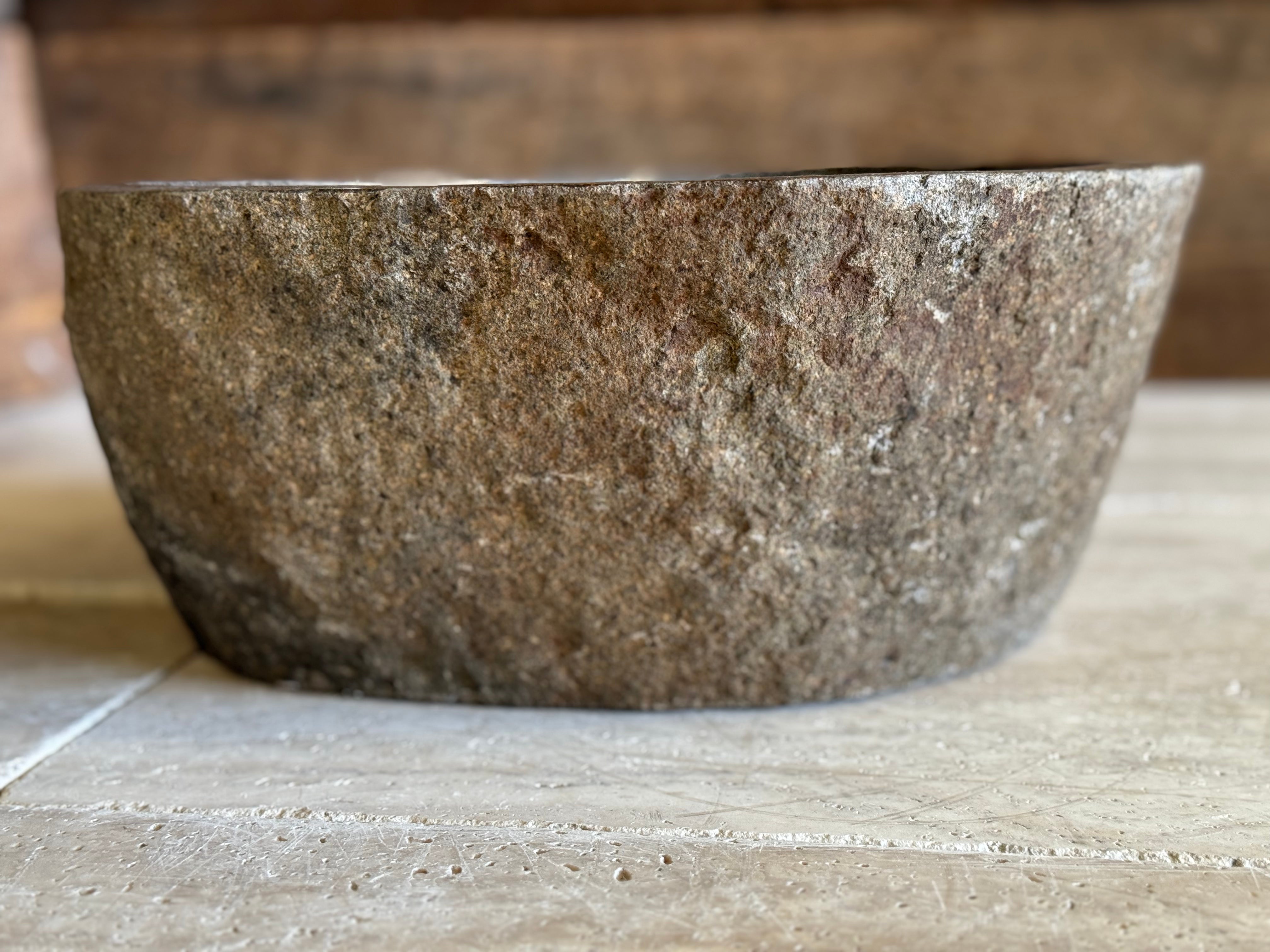 Handmade Natural Oval River Stone Bathroom Basin - RM2306129
