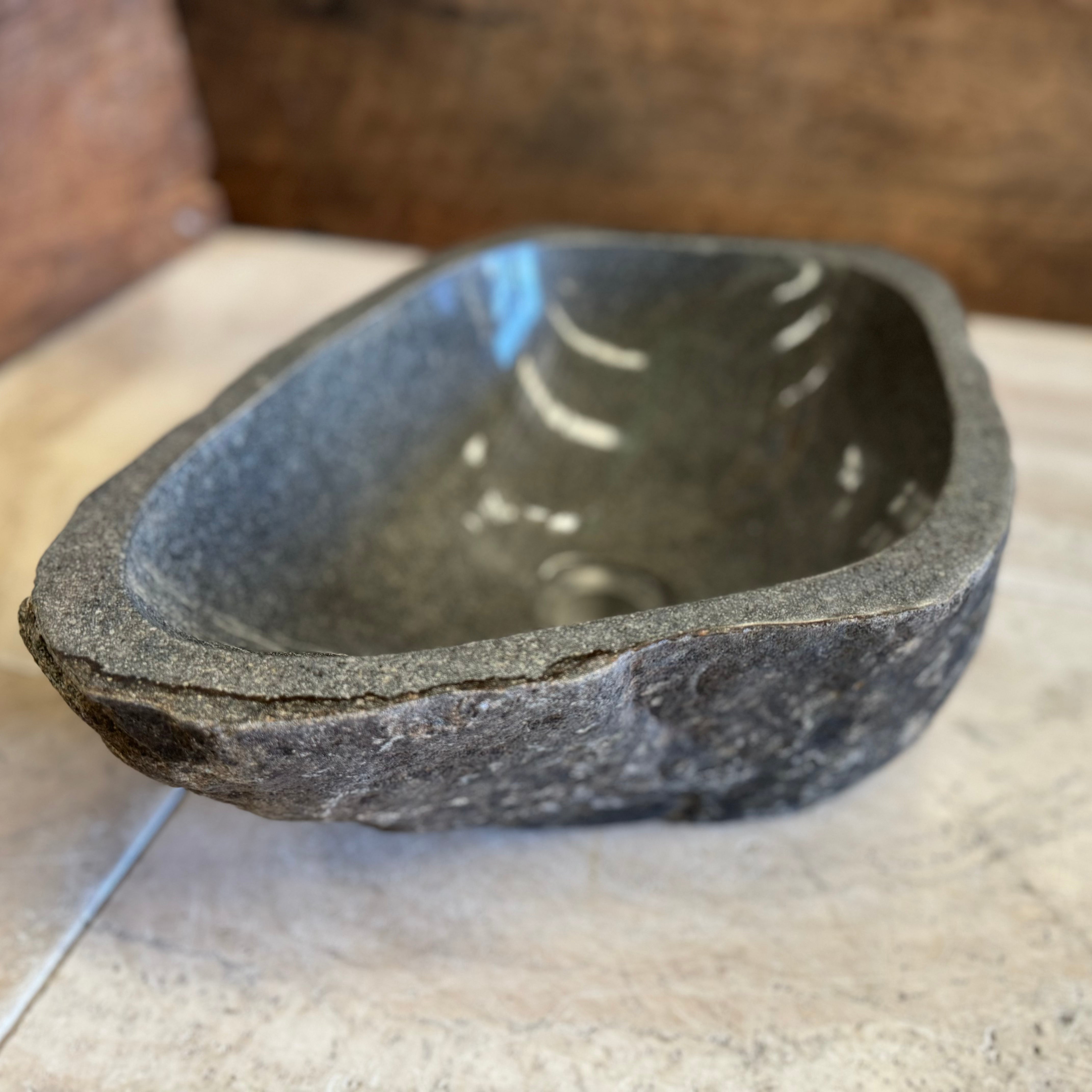 Handmade Natural Oval River Stone Bathroom Basin - RM2306091