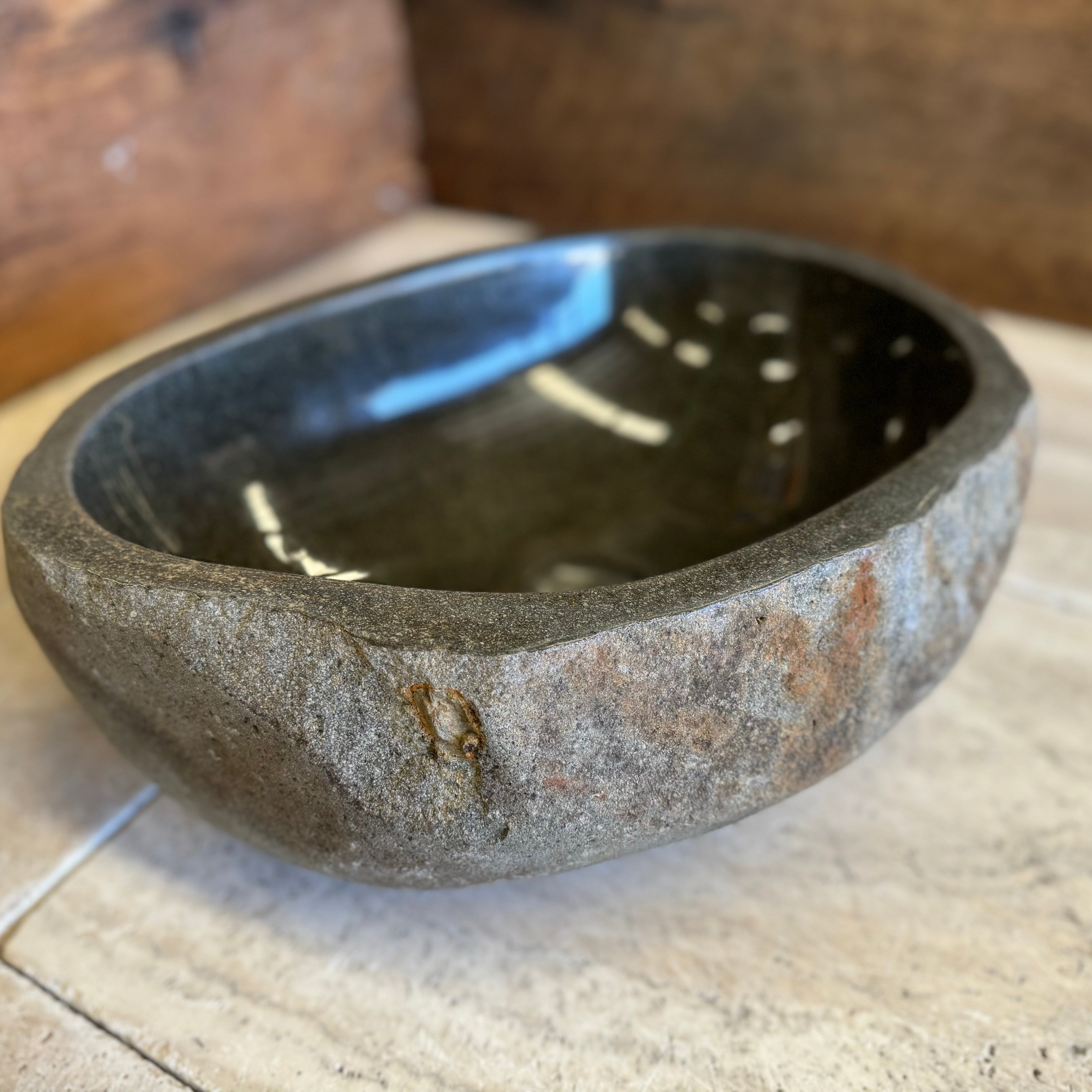 Handmade Natural Oval River Stone Bathroom Basin - RM2306108