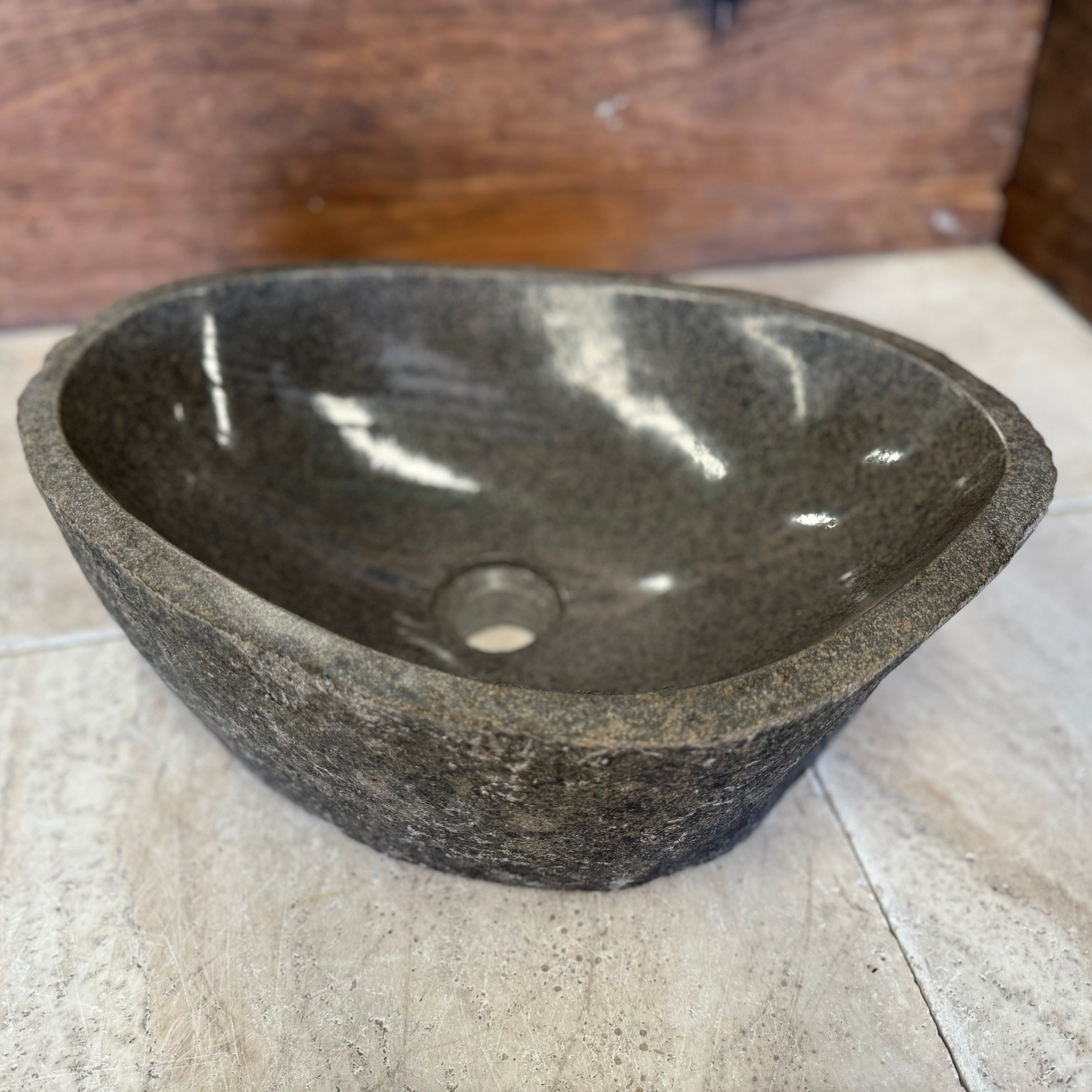 Handmade Natural Oval River Stone Bathroom Basin - RM2306131