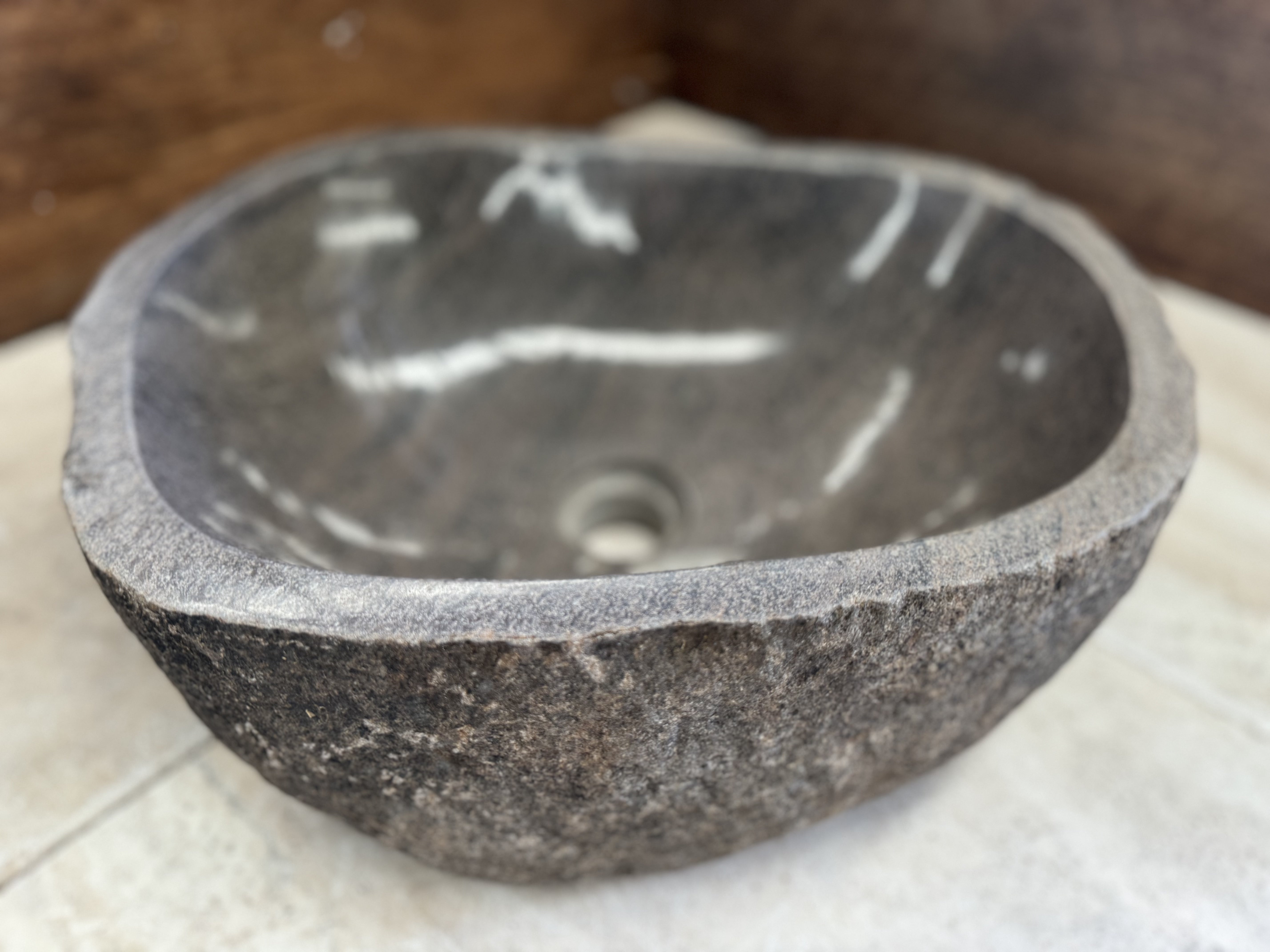 Handmade Natural Oval River Stone Bathroom Basin - RM2306174