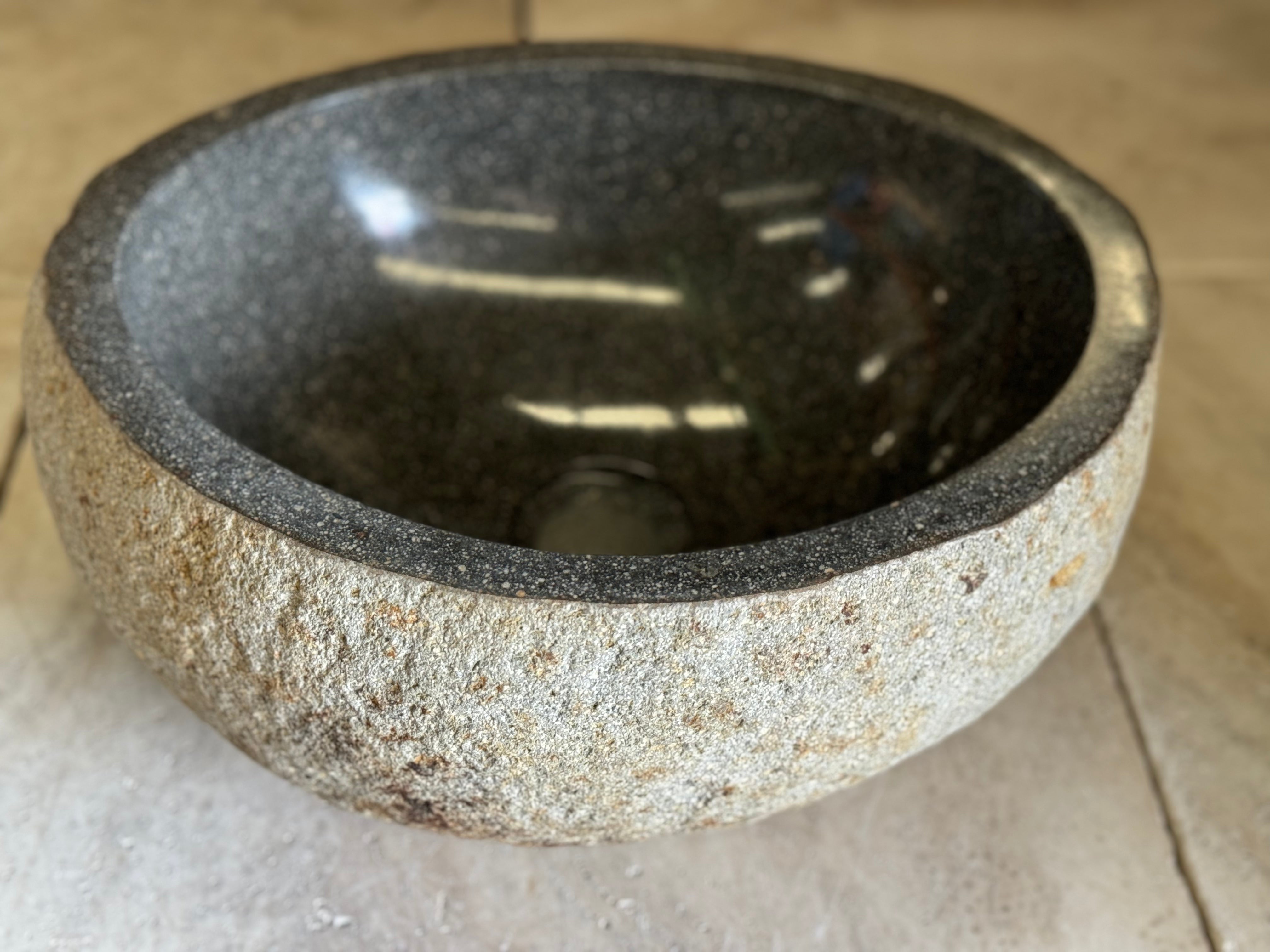 Handmade Natural Oval River Stone Bathroom Basin - RS2306057