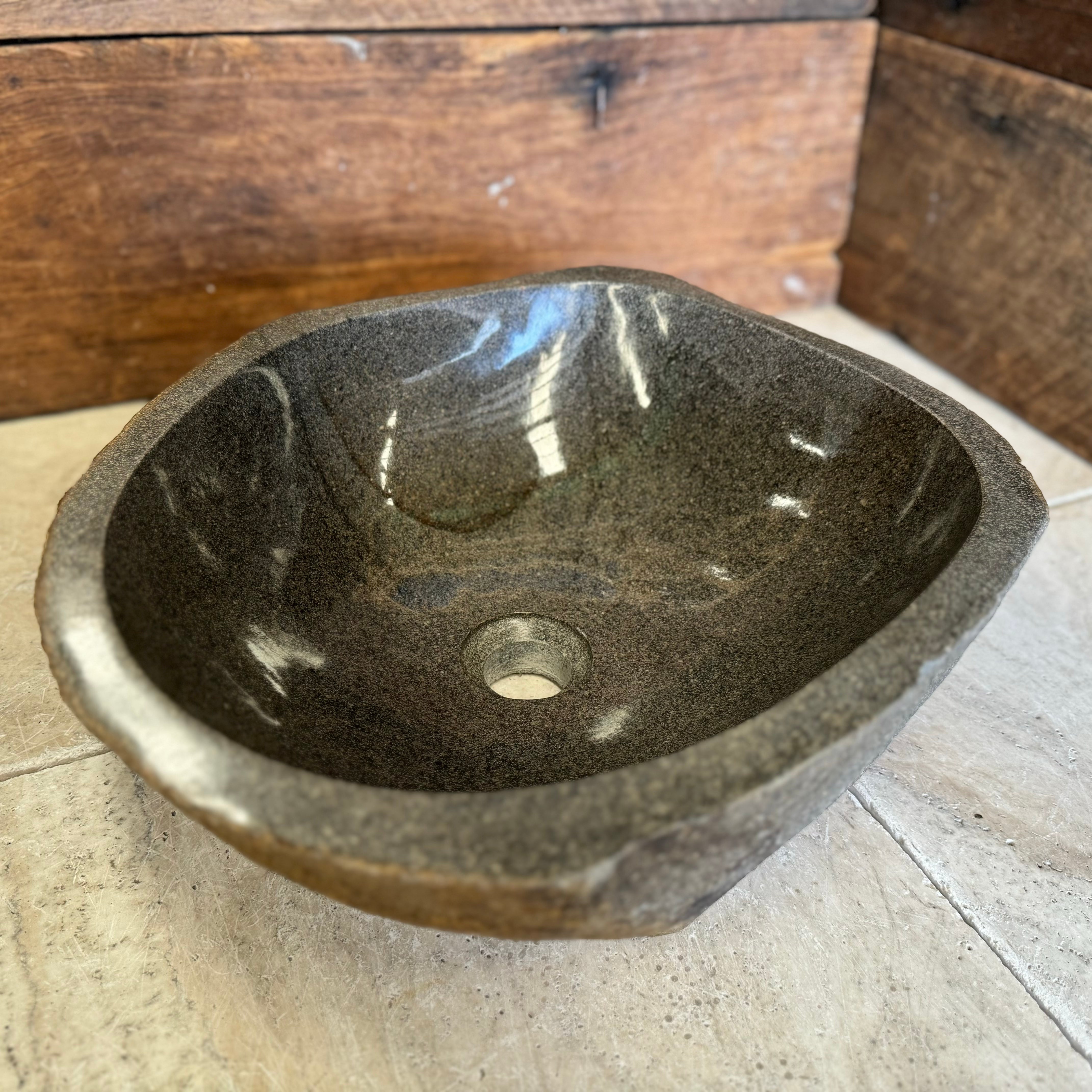 Handmade Natural Oval River Stone Bathroom Basin - RM2306039