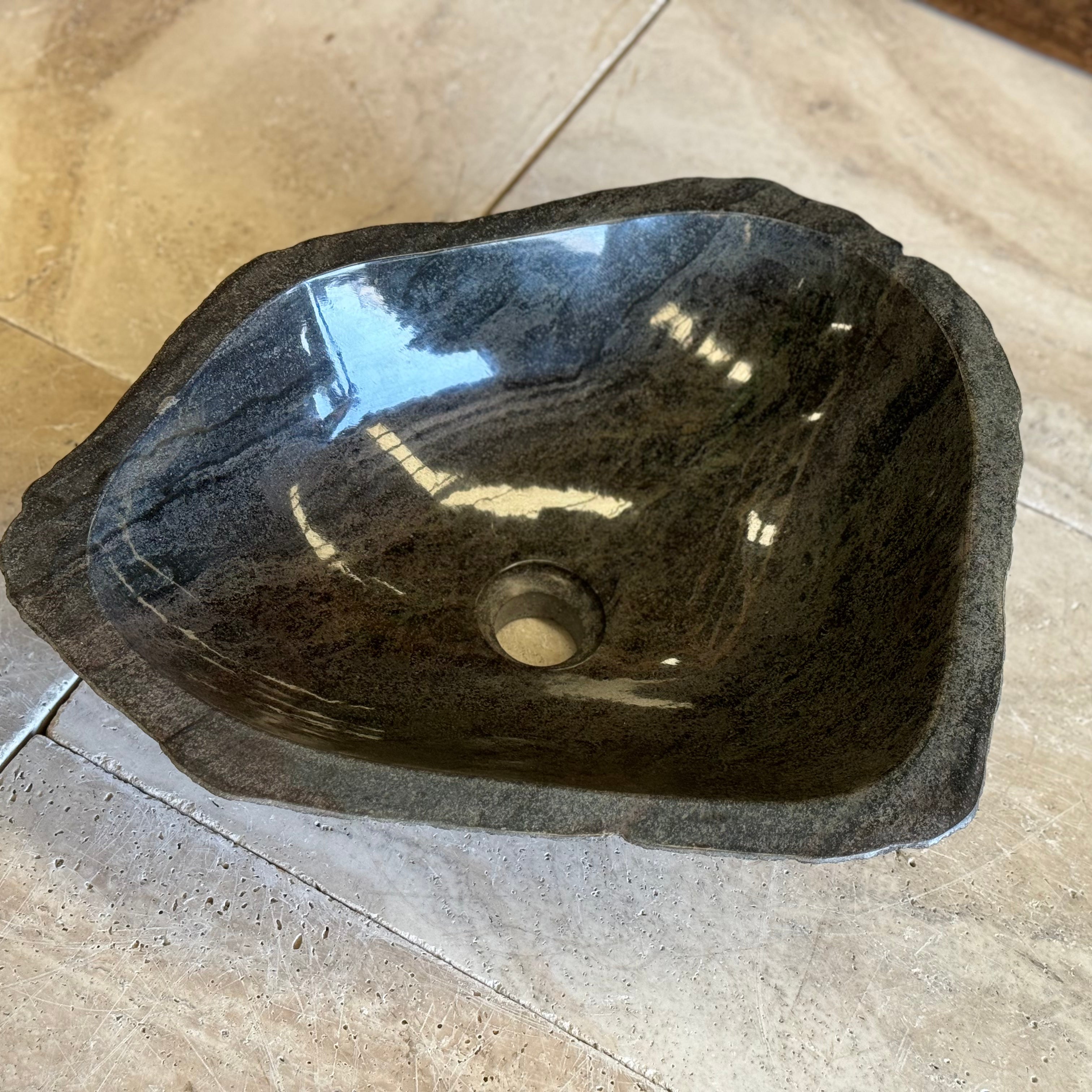 Handmade Natural Oval River Stone Bathroom Basin - RM2306158