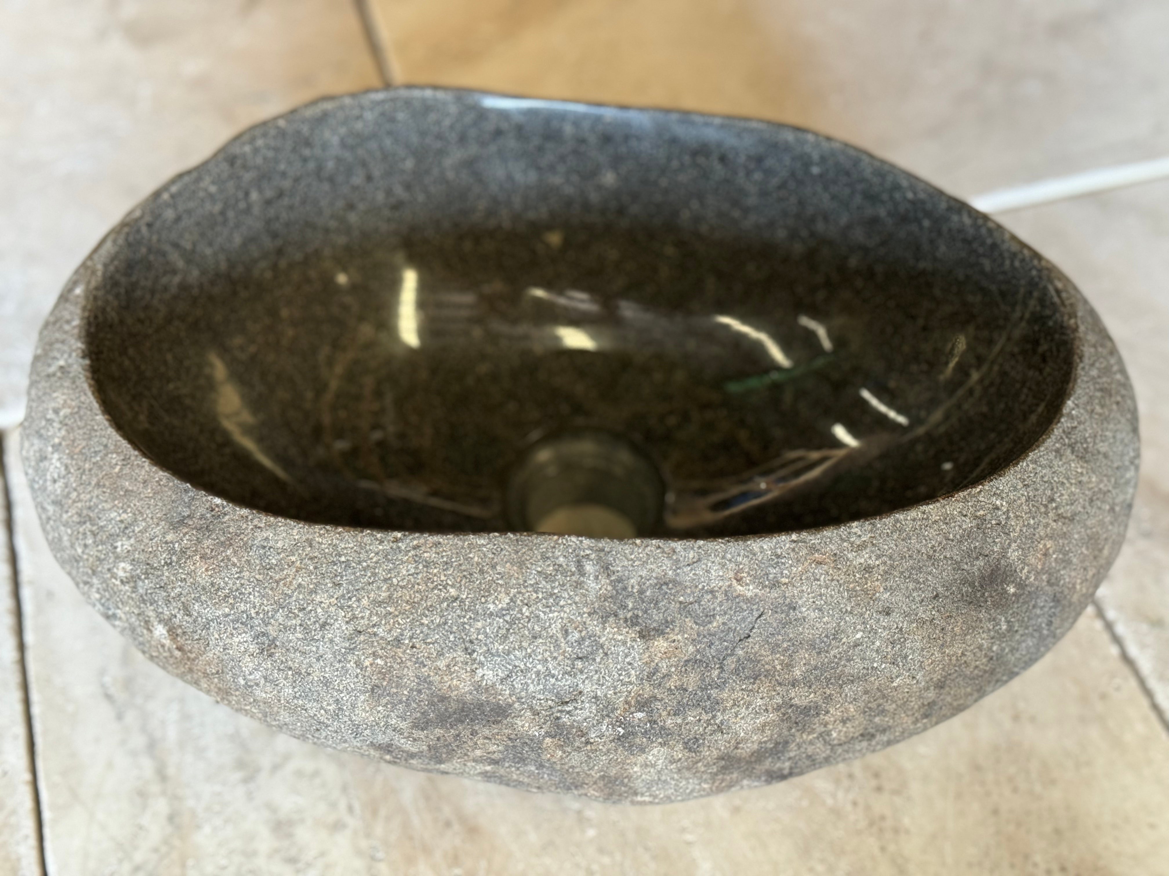 Handmade Natural Oval River Stone Bathroom Basin - RVS2306007