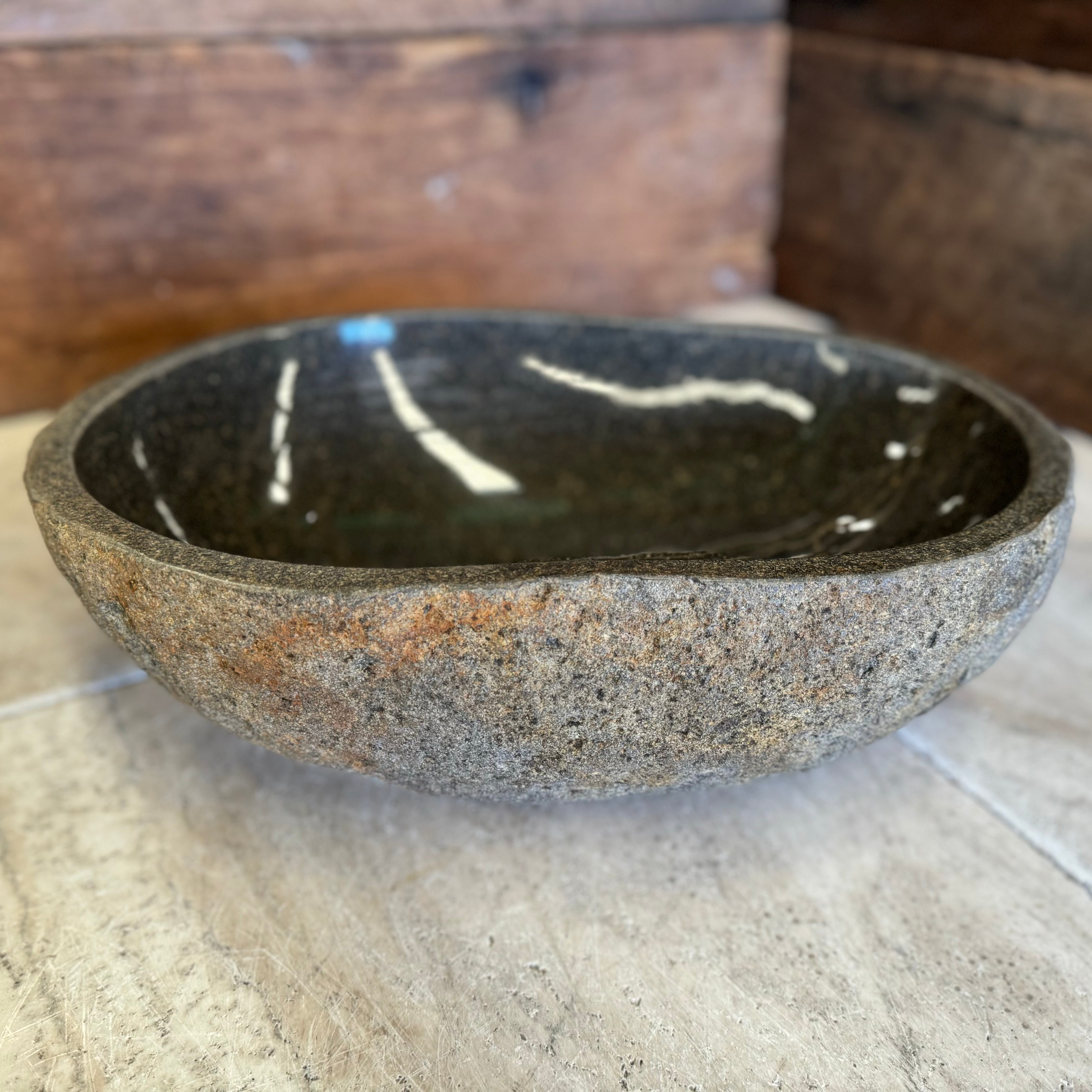 Handmade Natural Oval River Stone Bathroom Basin - RM2306087