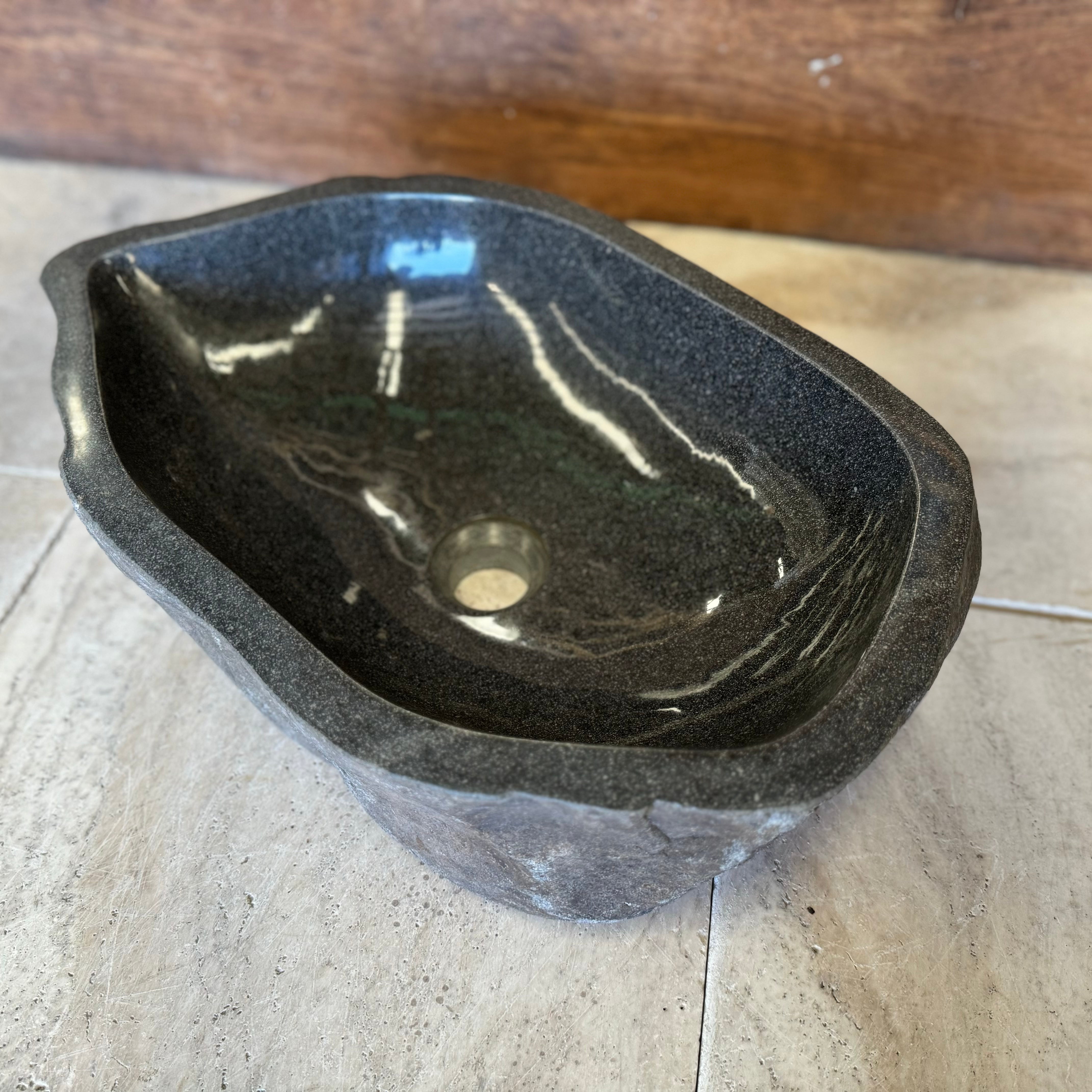 Handmade Natural Oval River Stone Bathroom Basin - RM2306037