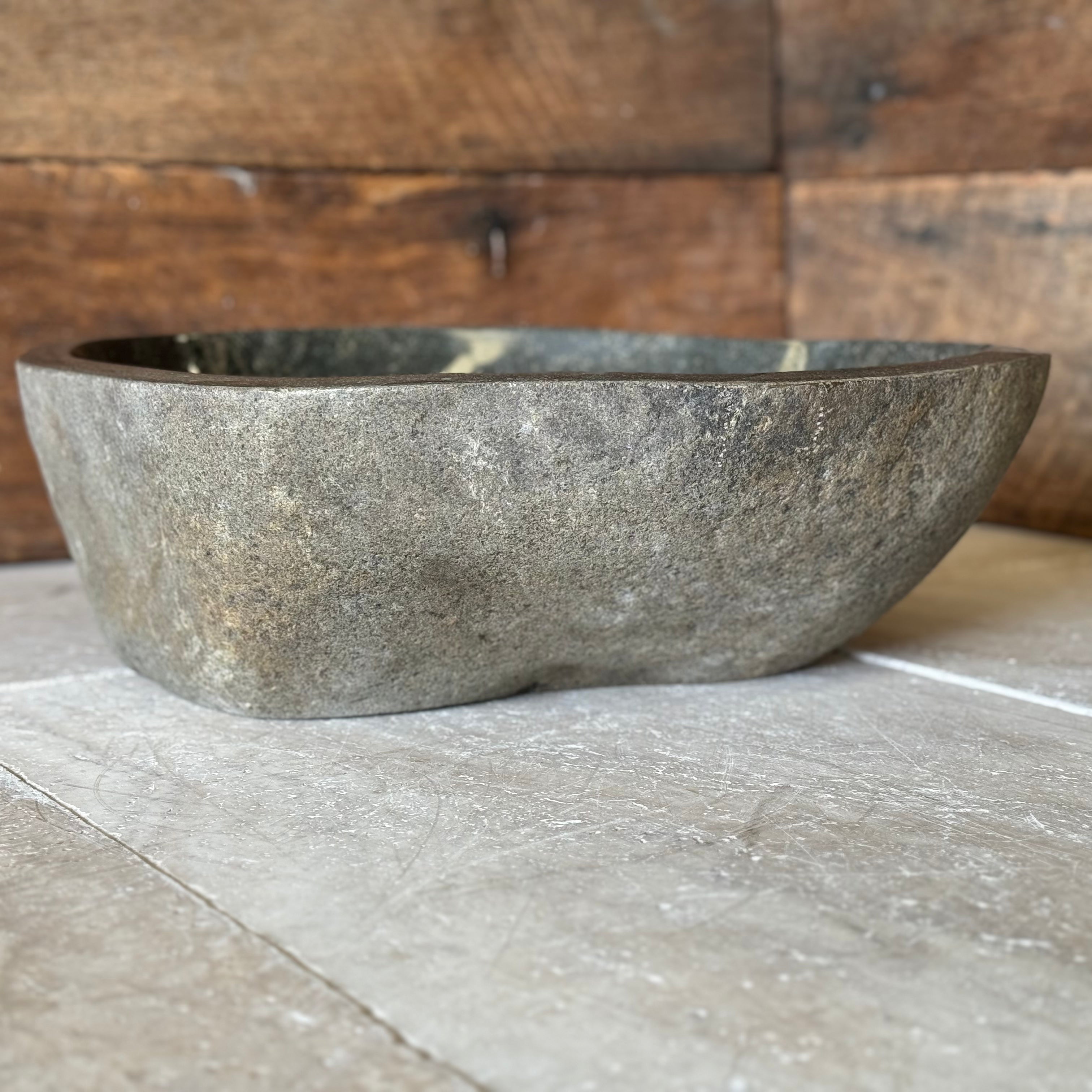 Handmade Natural Oval River Stone Bathroom Basin - RM2306101