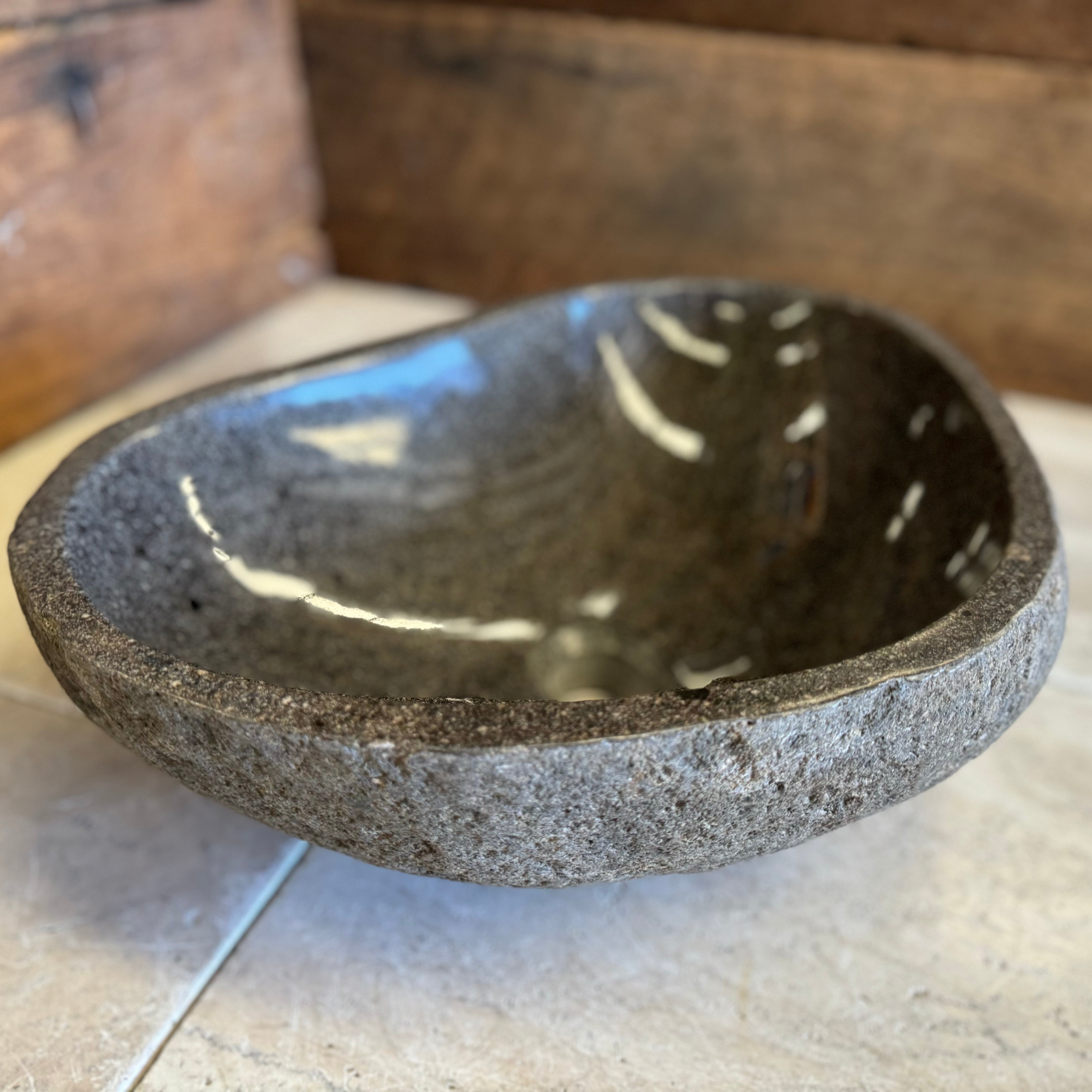 Handmade Natural Oval River Stone Bathroom Basin - RM2306088