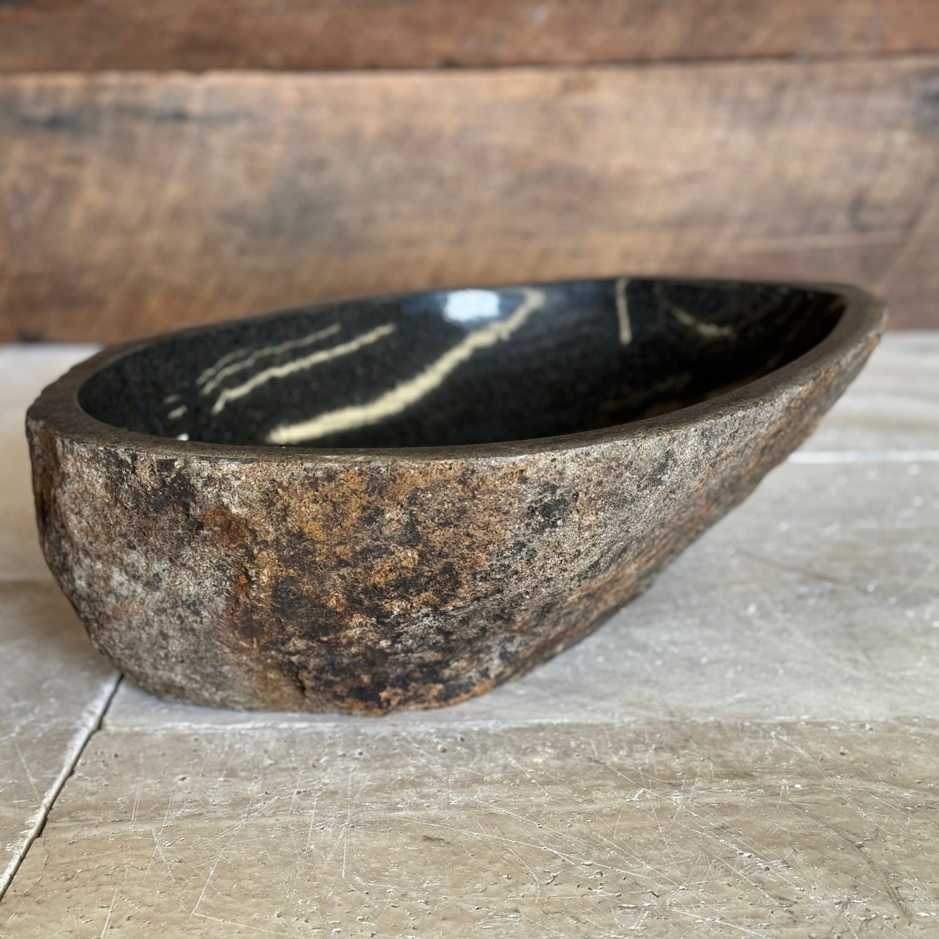 Handmade Natural Oval River Stone Bathroom Basin - RM2306125