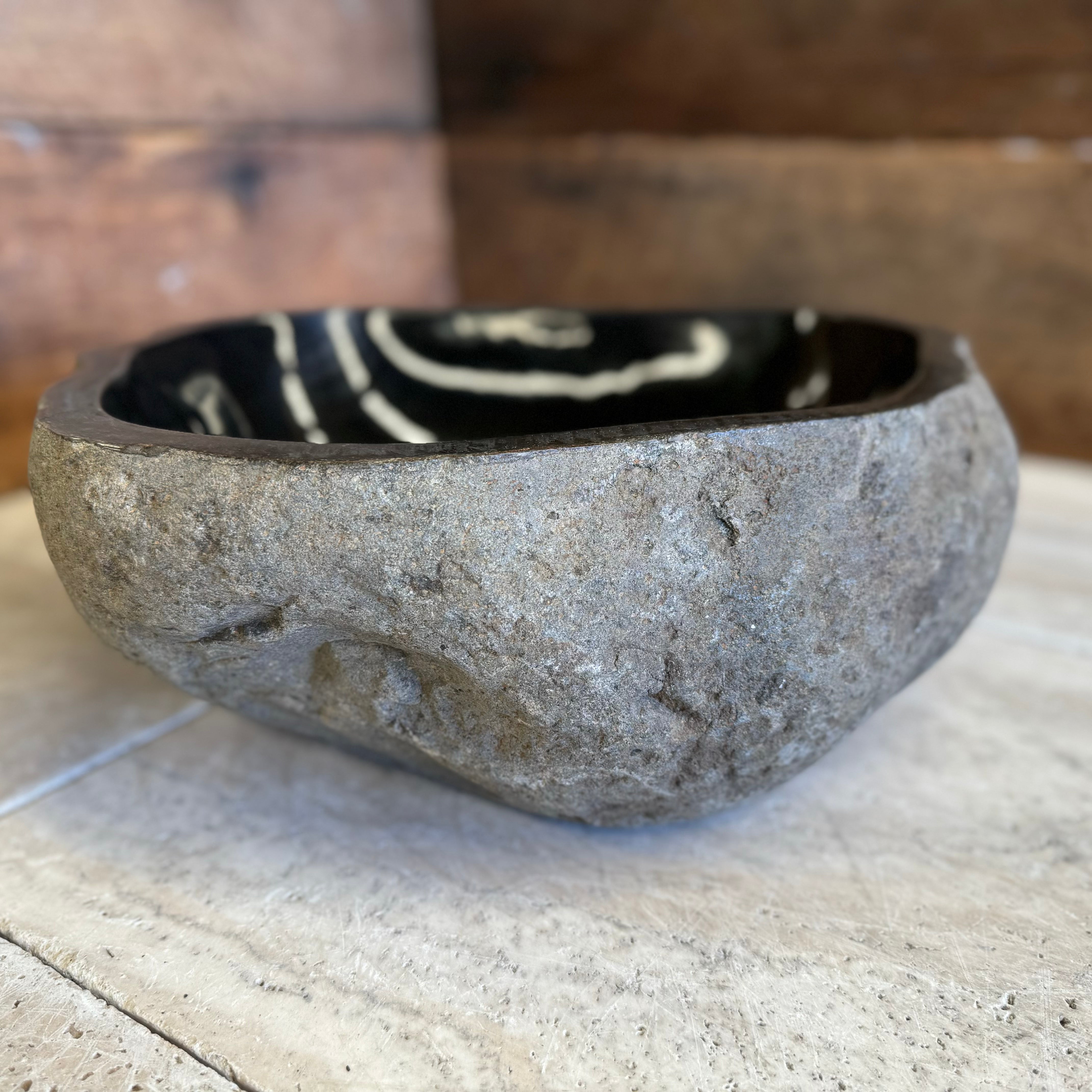 Handmade Natural Oval River Stone Bathroom Basin - RM2306142