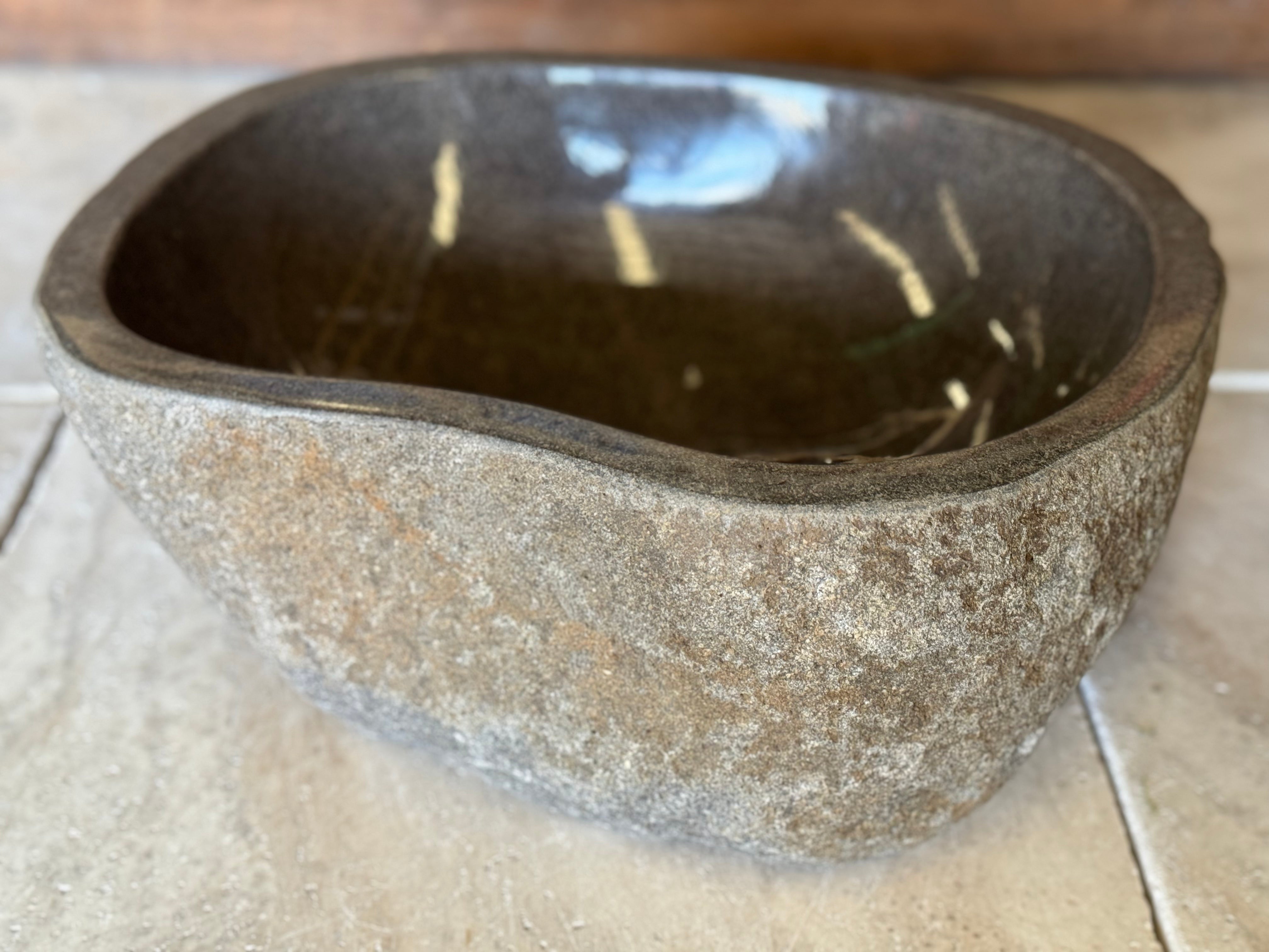 Handmade Natural Oval River Stone Bathroom Basin - RS2306091