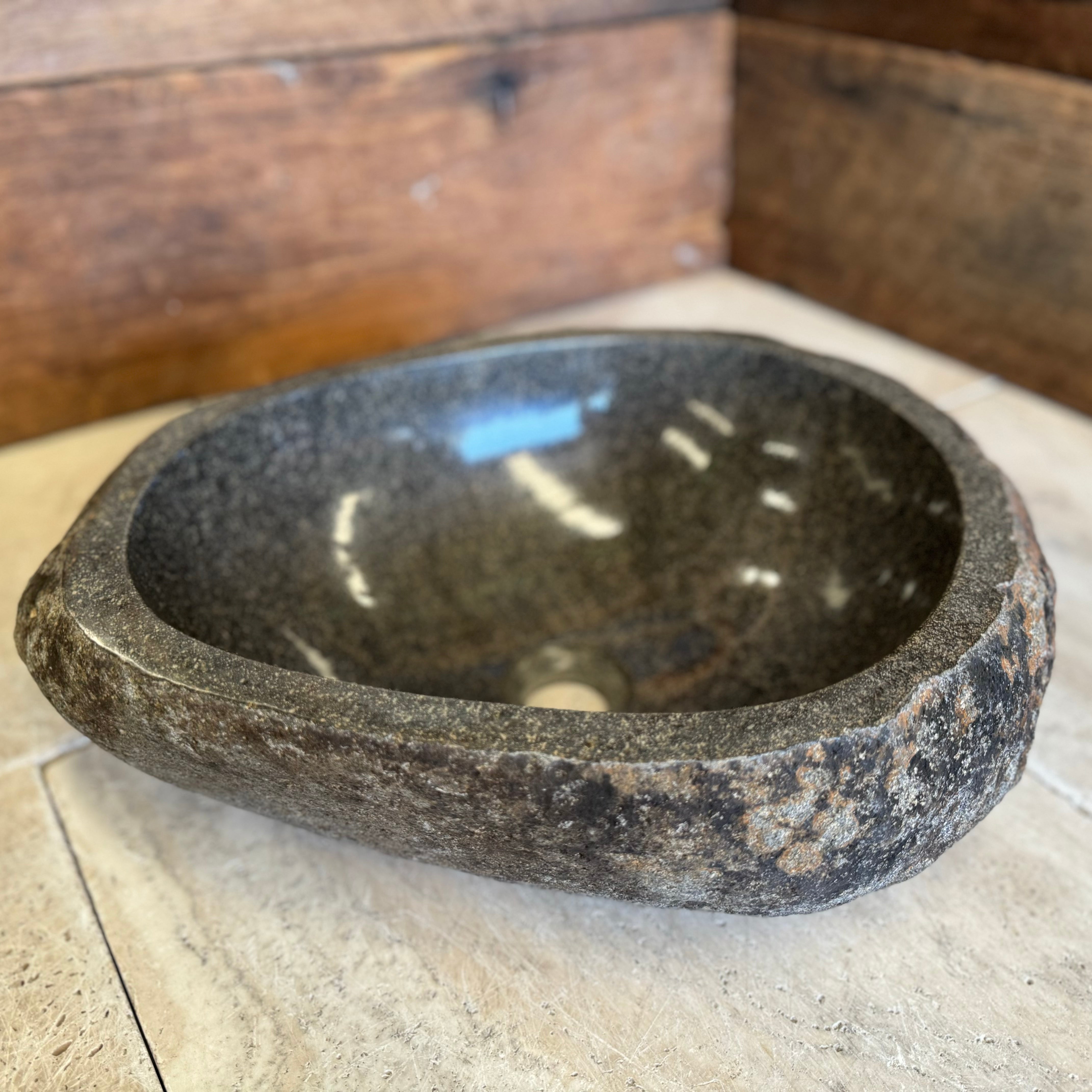 Handmade Natural Oval River Stone Bathroom Basin - RM2306042