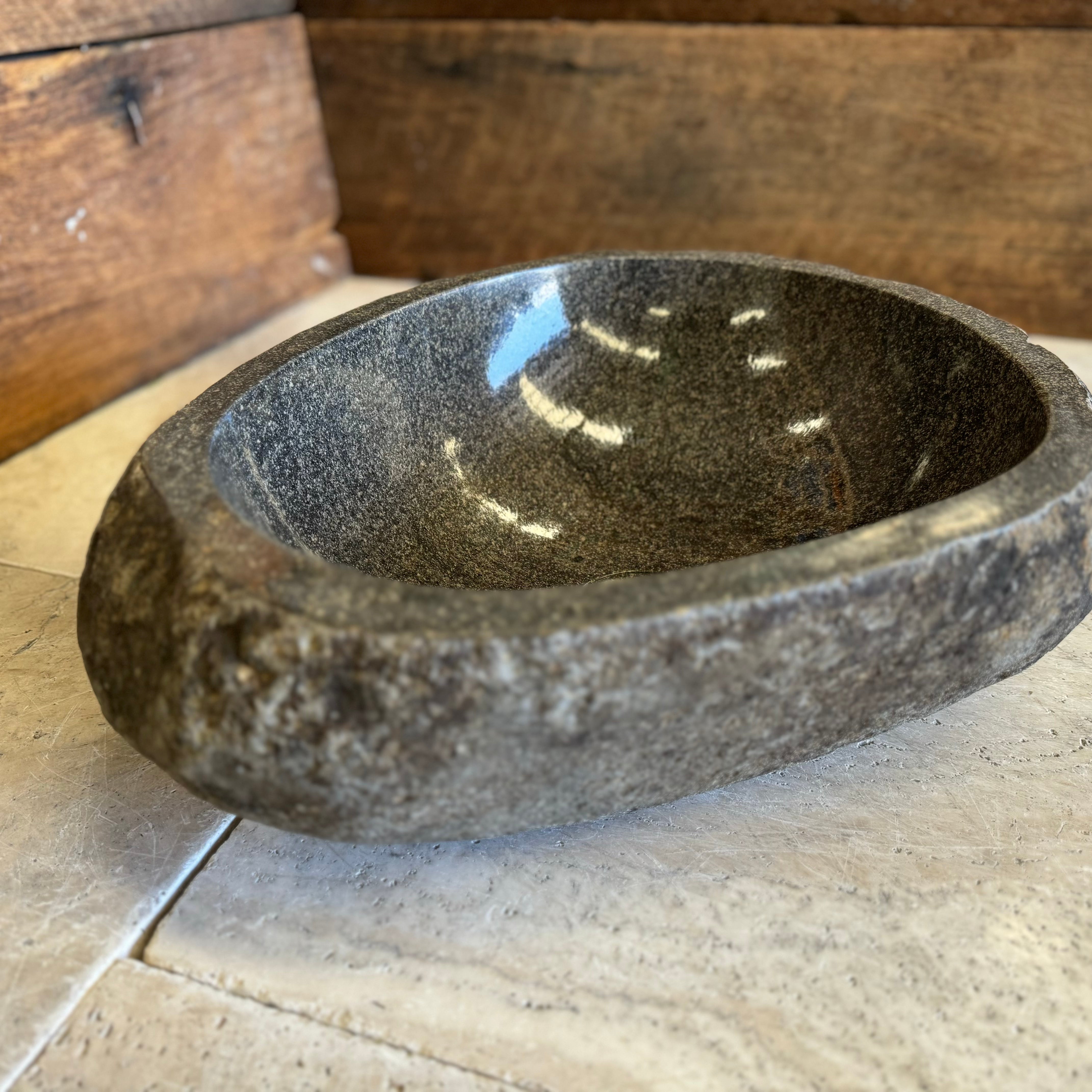 Handmade Natural Oval River Stone Bathroom Basin - RM2306042