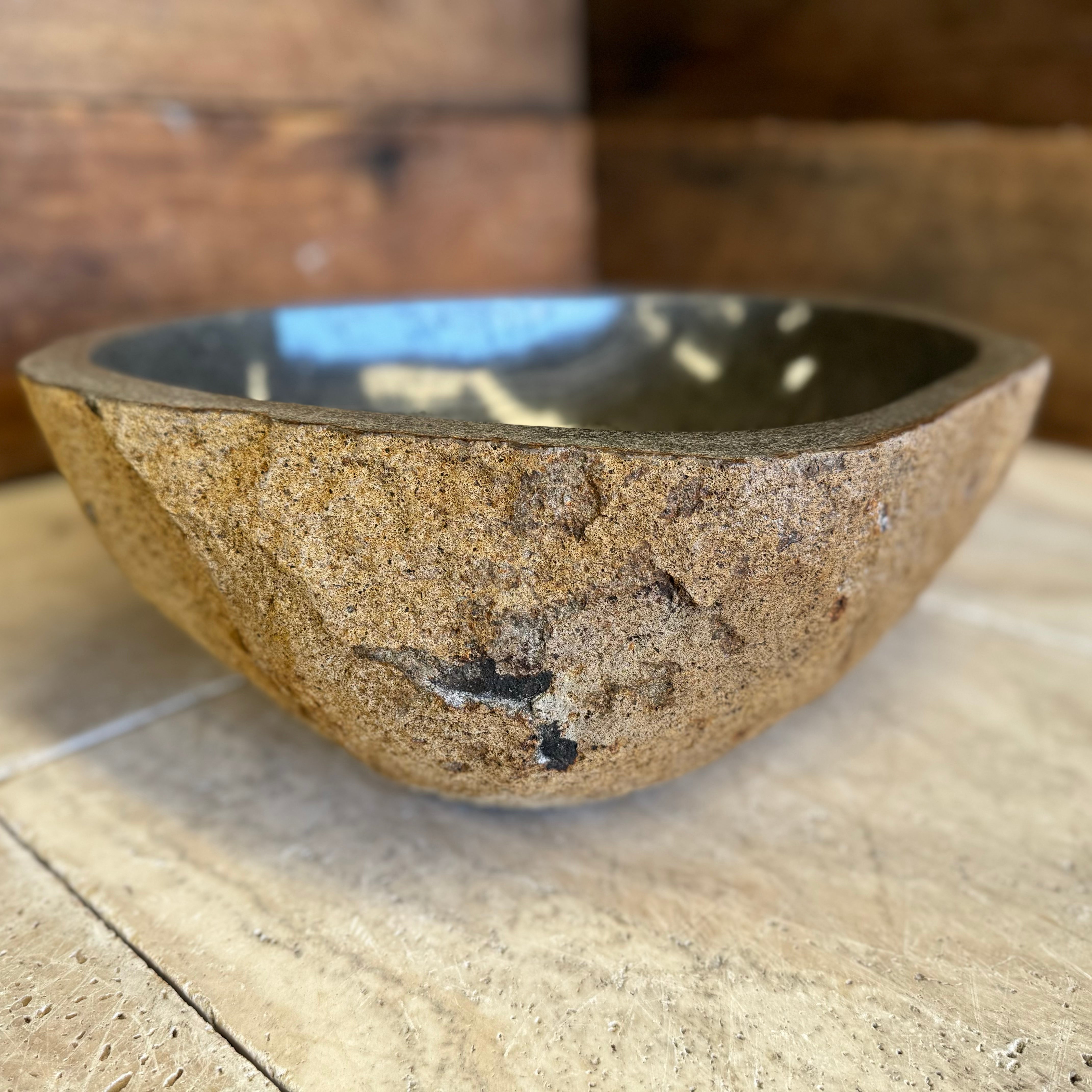 Handmade Natural Oval River Stone Bathroom Basin - RM2306111