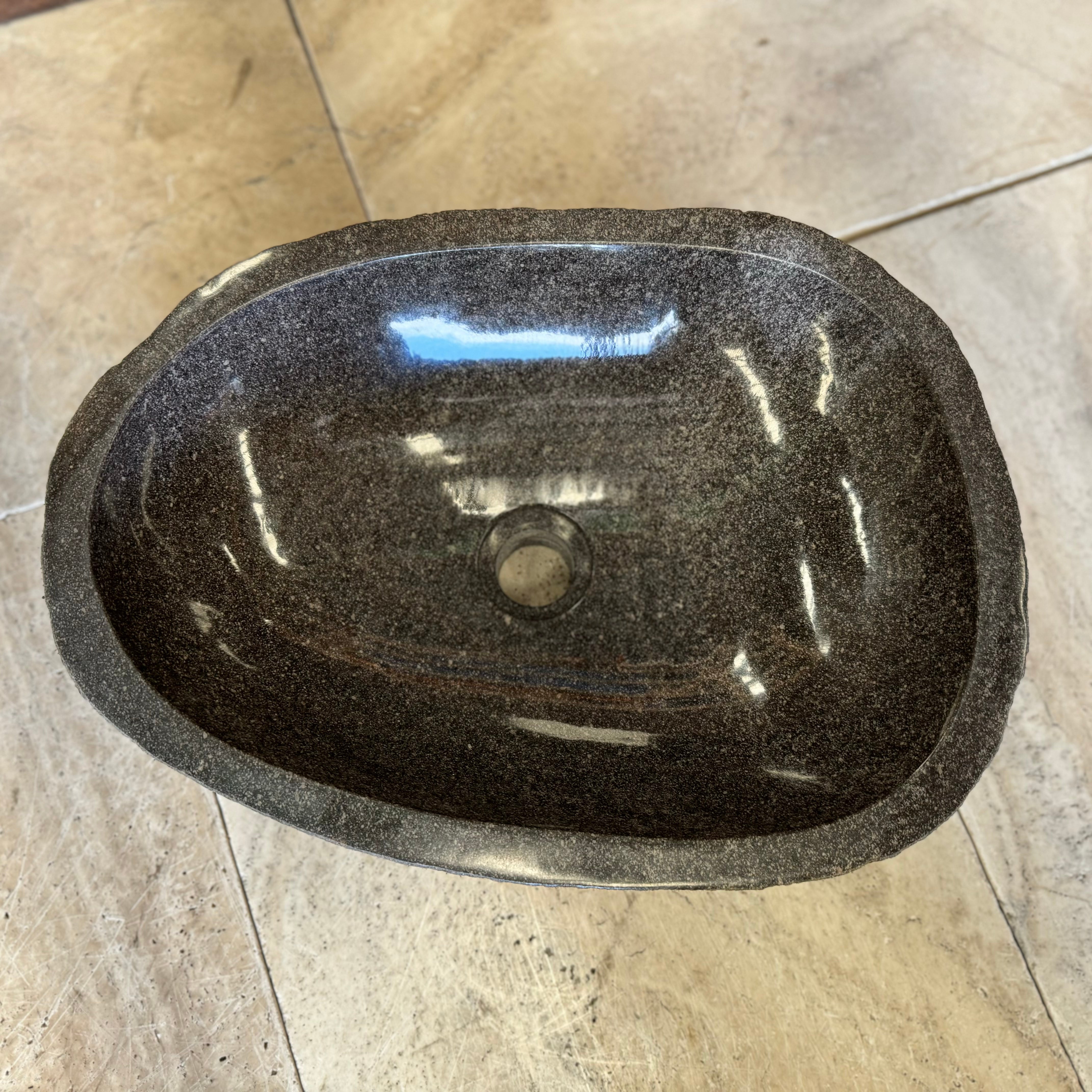 Handmade Natural Oval River Stone Bathroom Basin - RM2306021