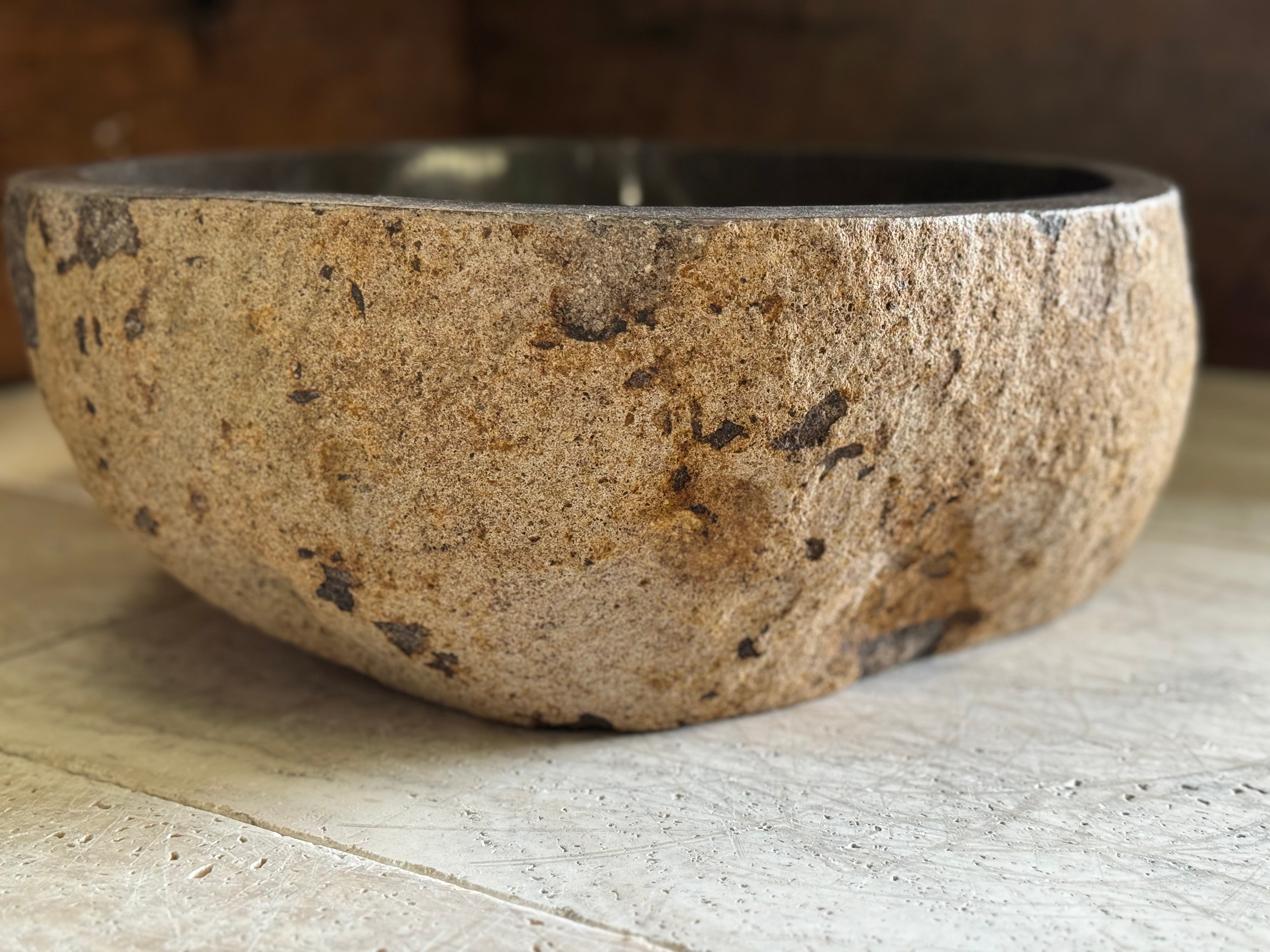 Handmade Natural Oval River Stone Bathroom Basin - RS2306050