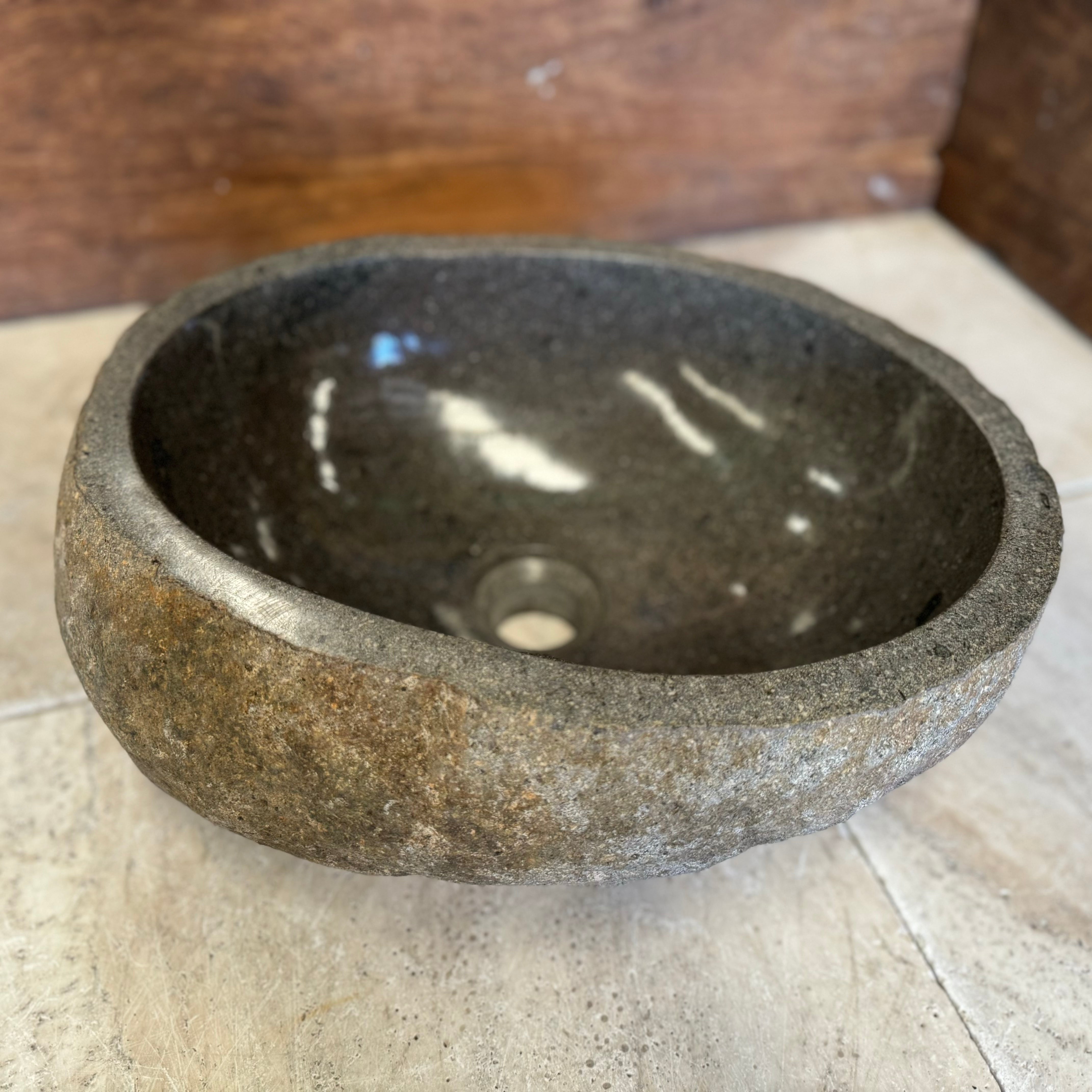 Handmade Natural Oval River Stone Bathroom Basin - RM2306114