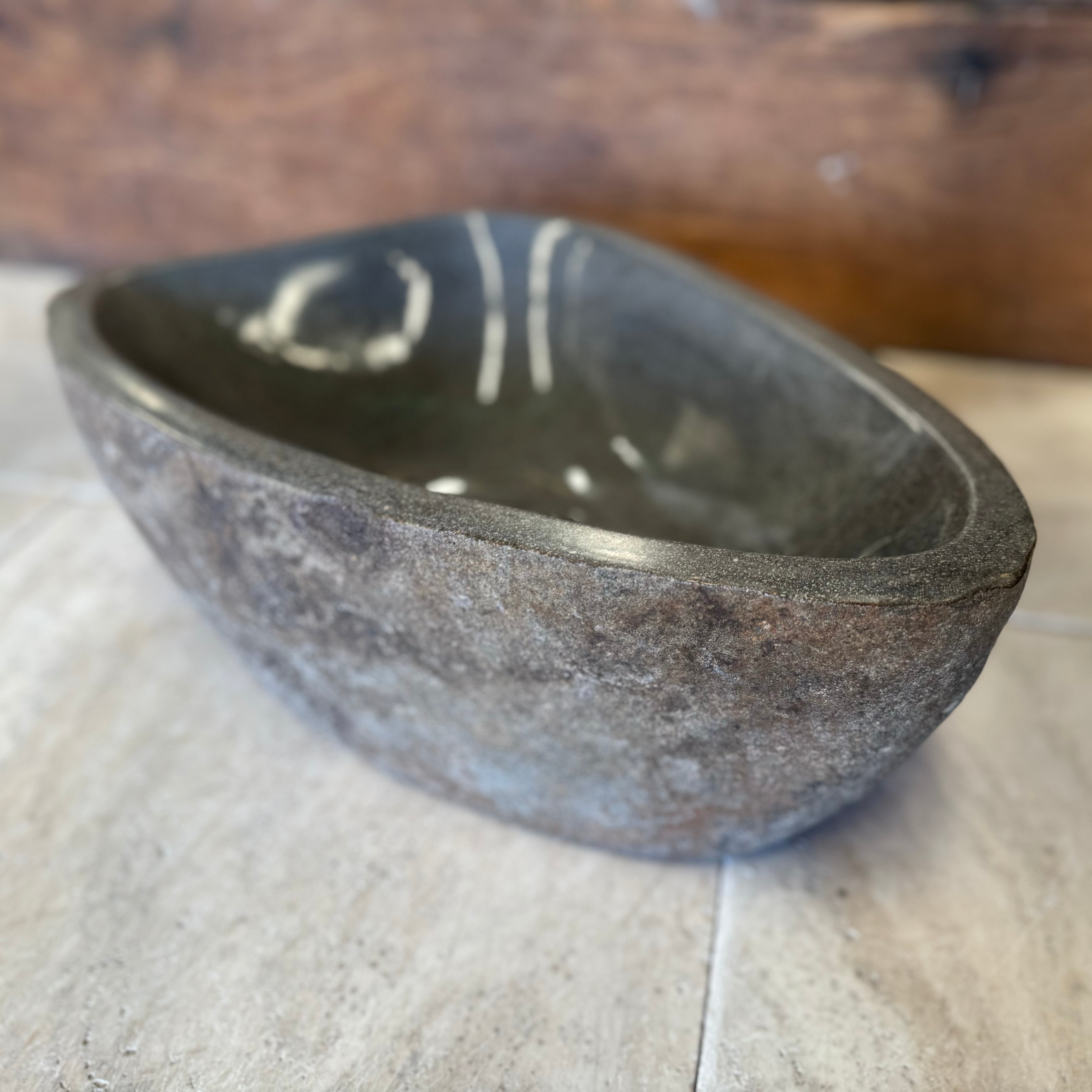 Handmade Natural Oval River Stone Bathroom Basin - RM2306006