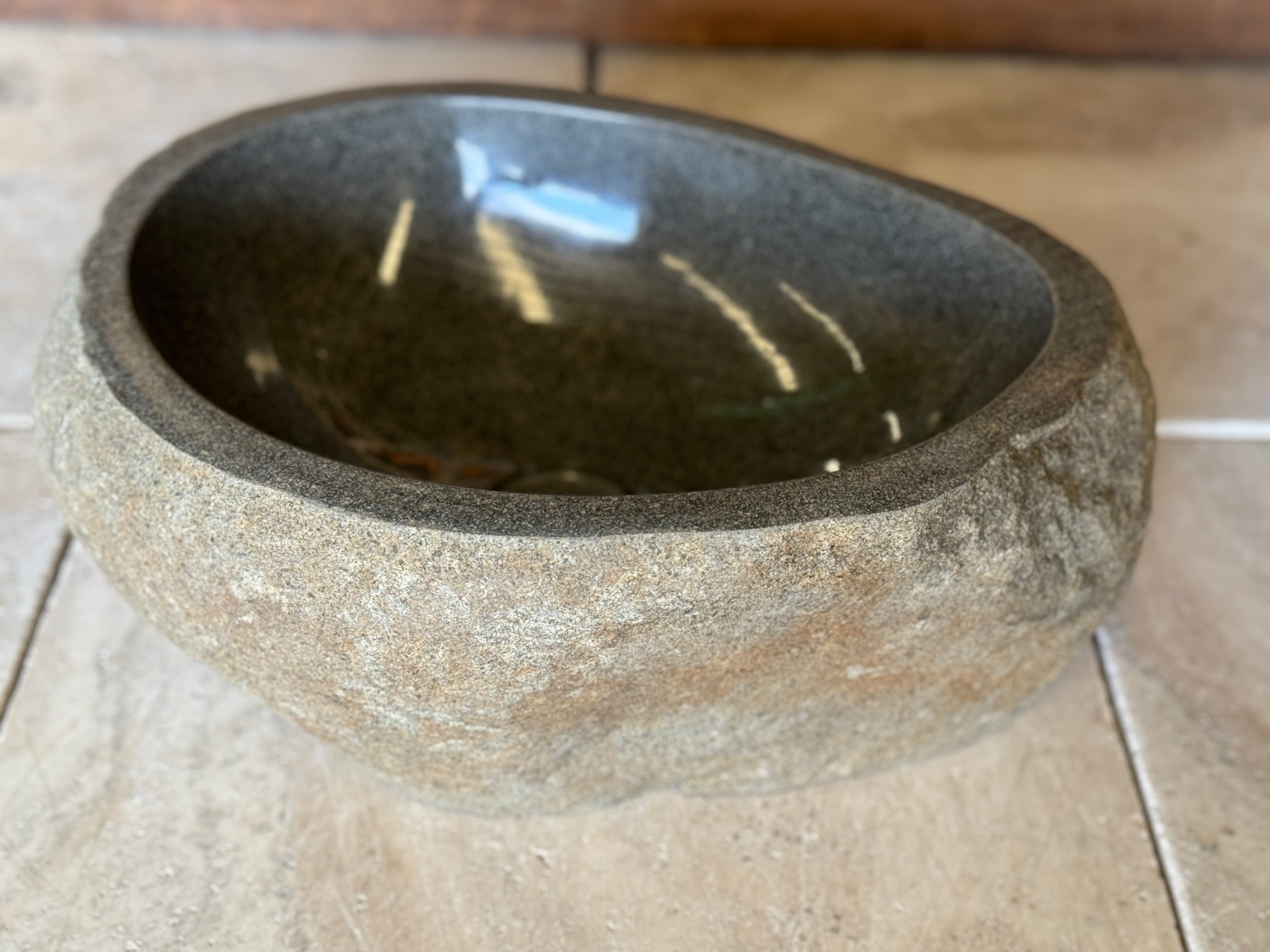 Handmade Natural Oval River Stone Bathroom Basin - RS2306093
