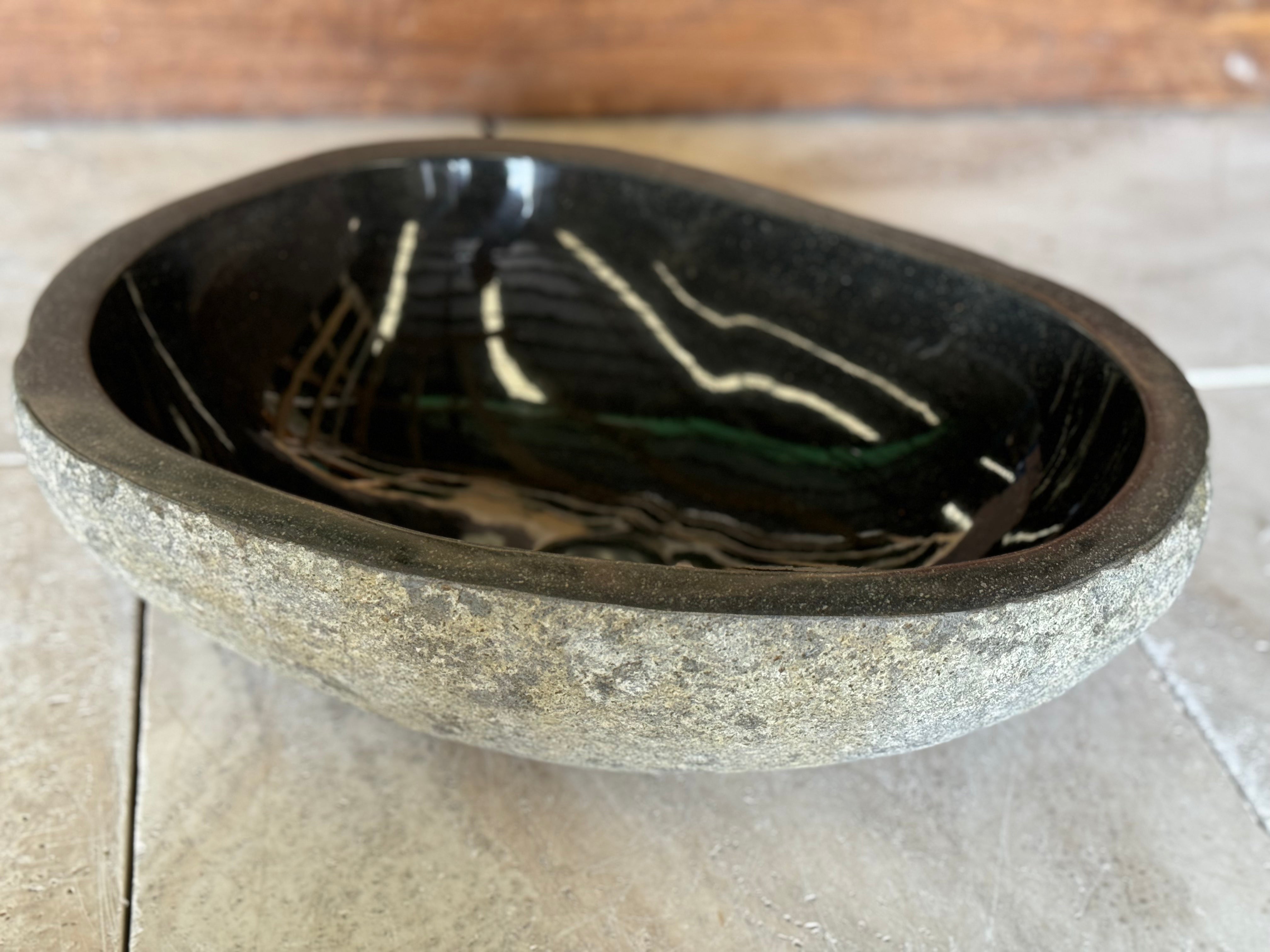 Handmade Natural Oval River Stone Bathroom Basin - RM2306089