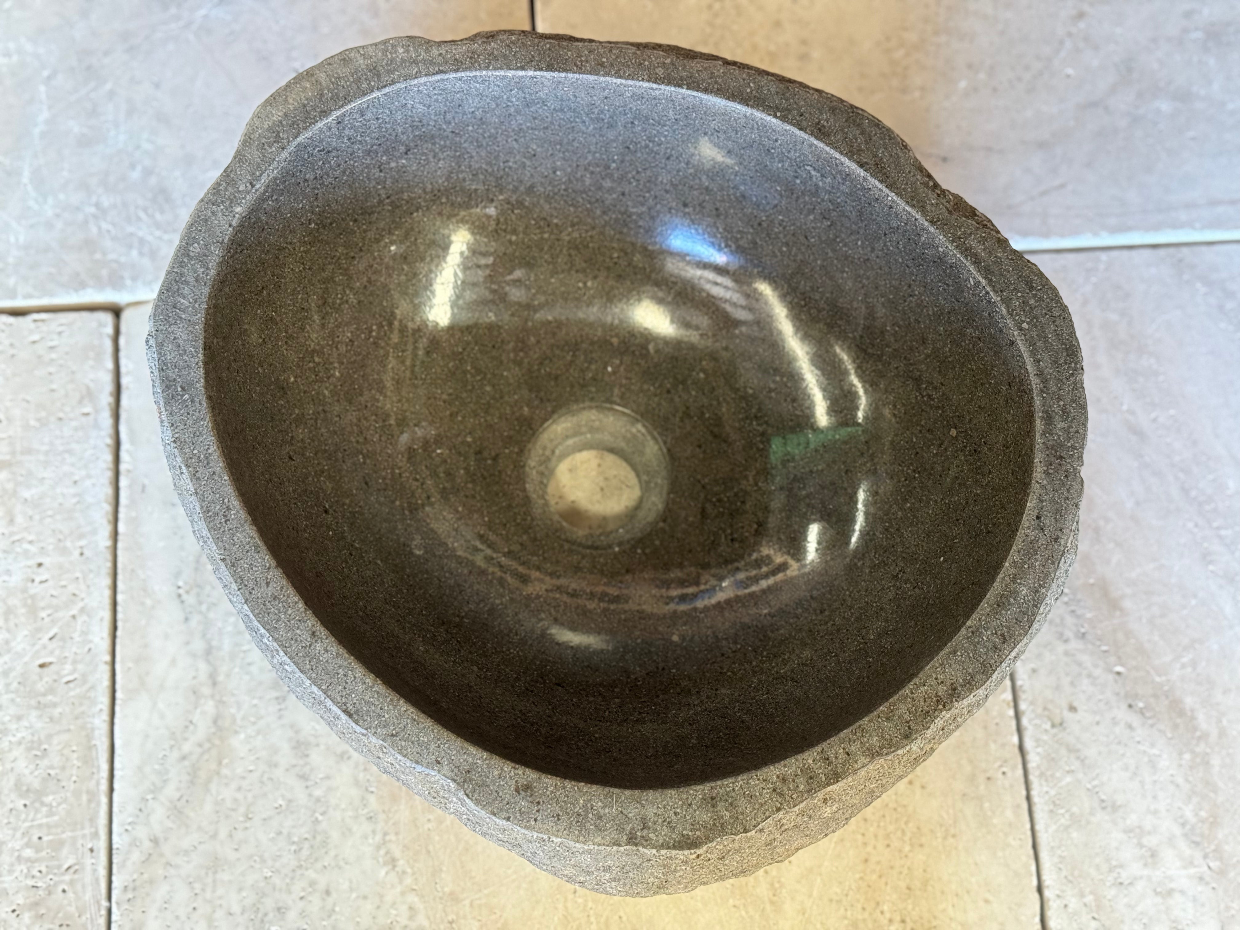 Handmade Natural Oval River Stone Bathroom Basin - RS2306094
