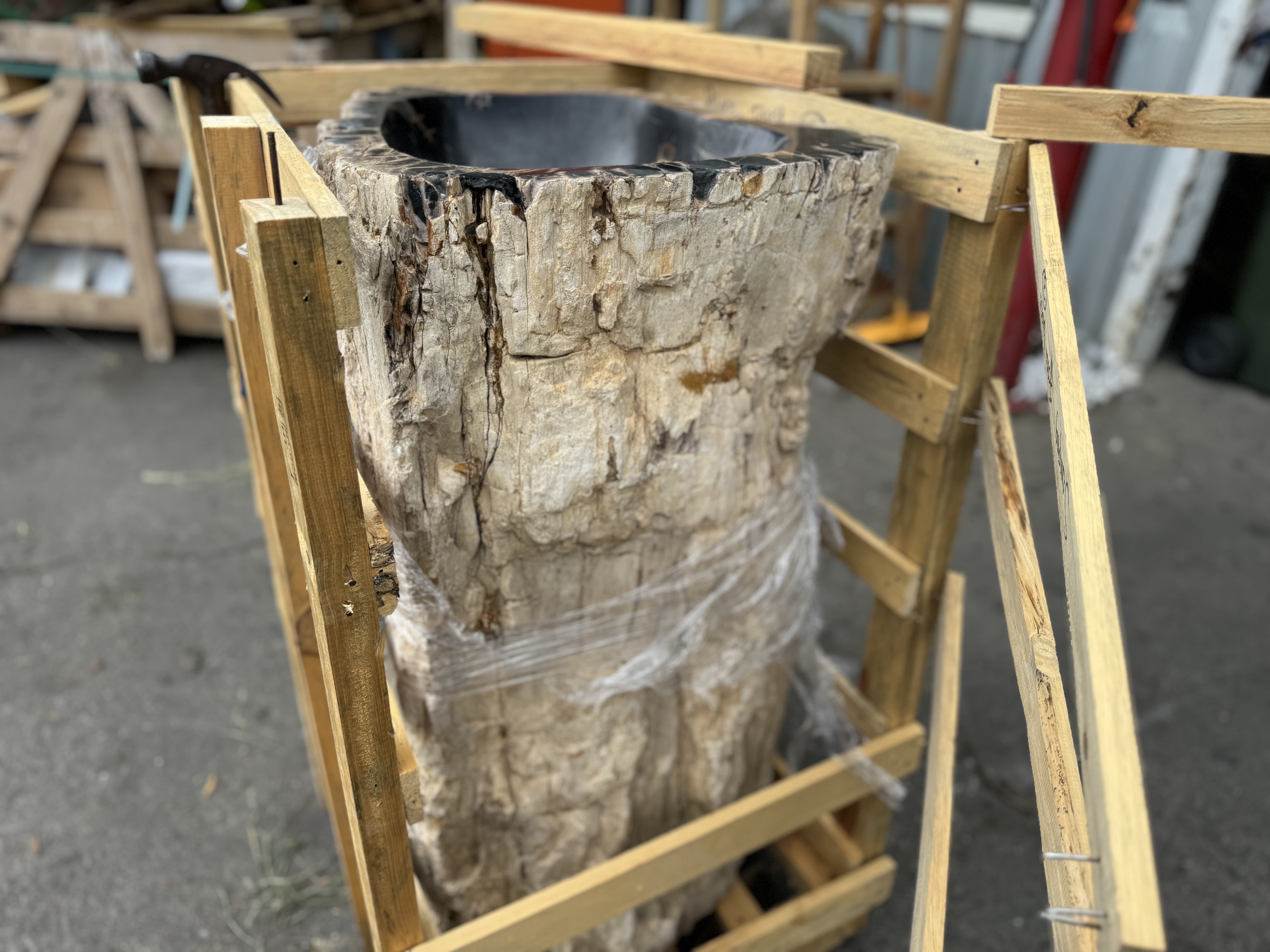 Hand Chiseled Petrified Wood Pedestal Basin - 02