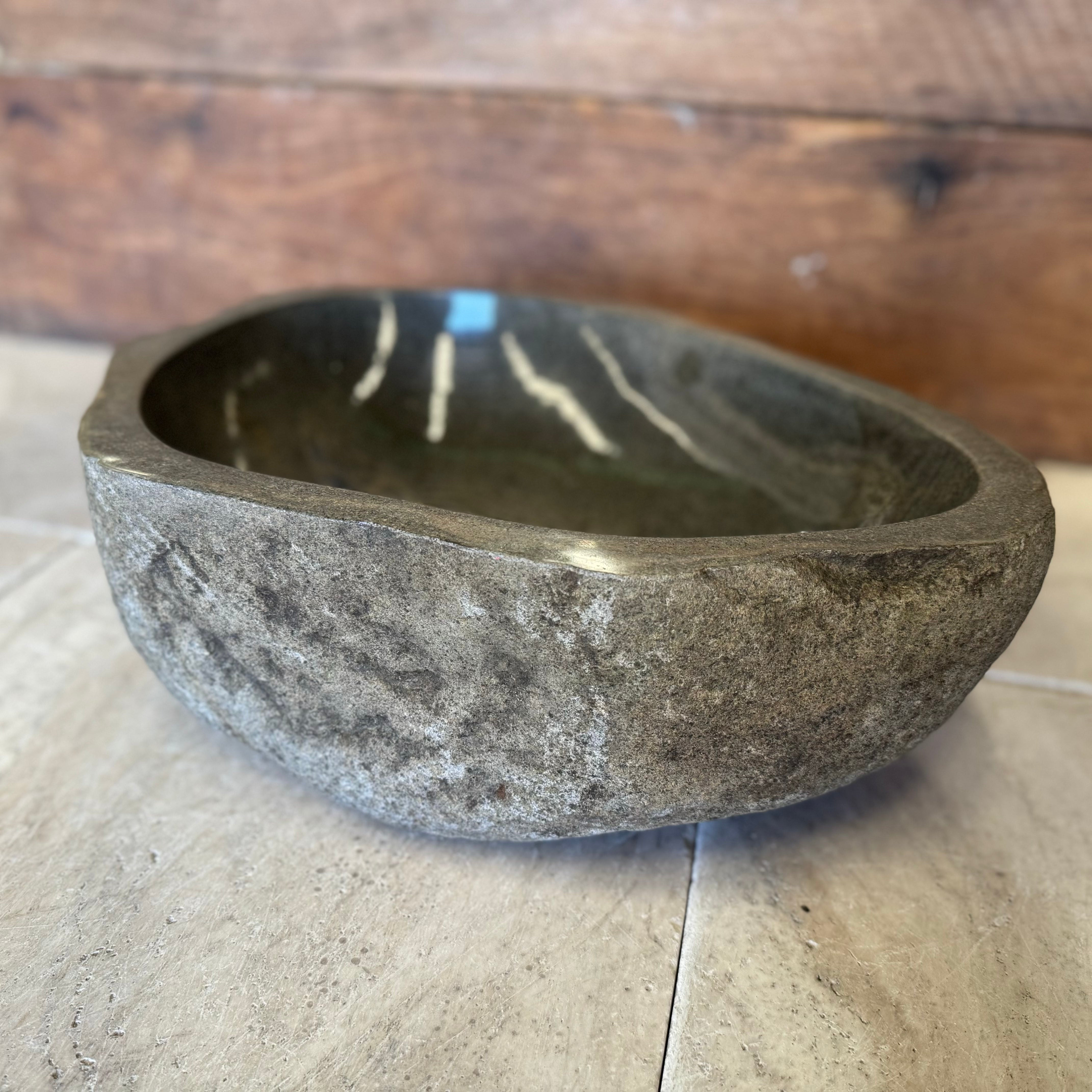 Handmade Natural Oval River Stone Bathroom Basin - RM2306038