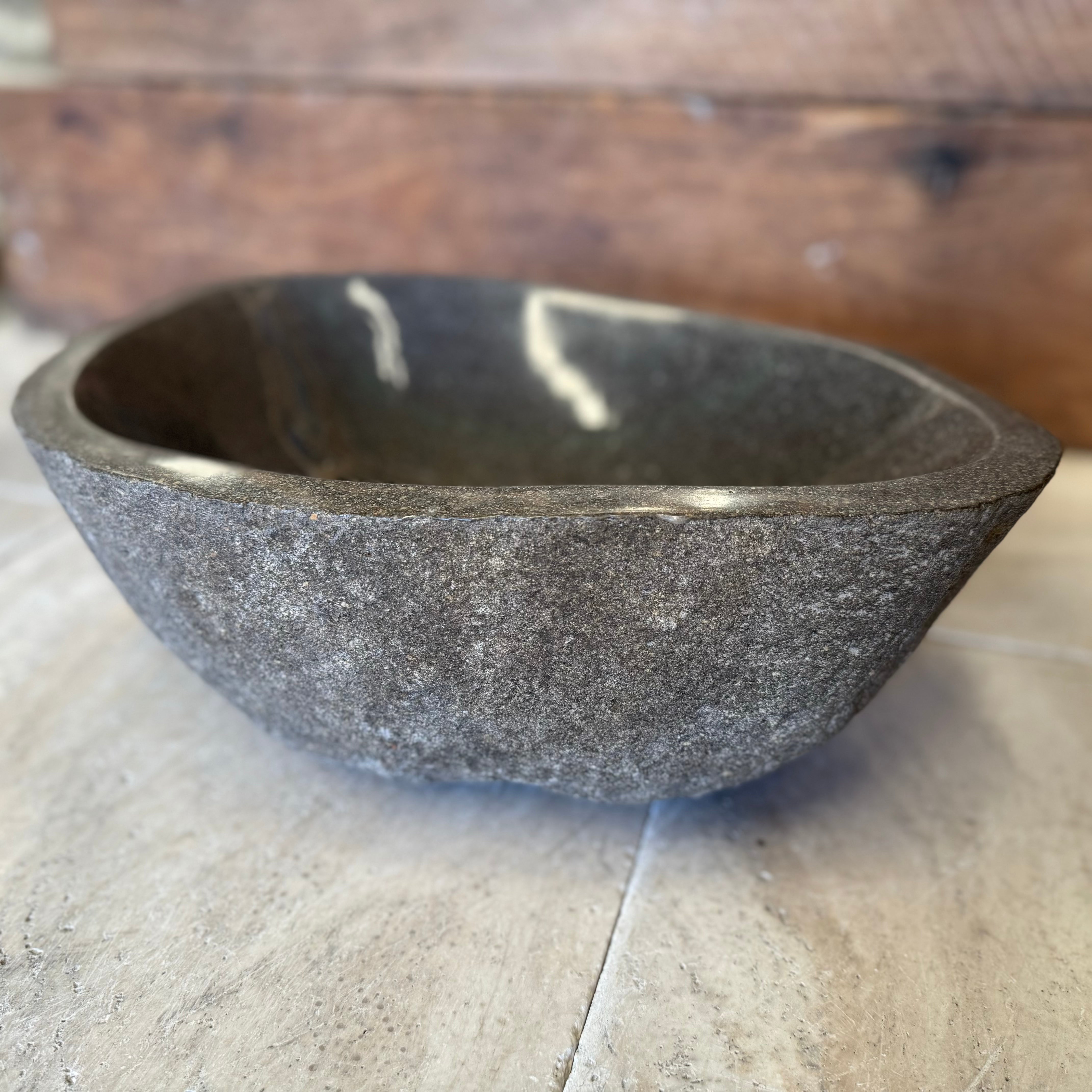 Handmade Natural Oval River Stone Bathroom Basin - RM2306004