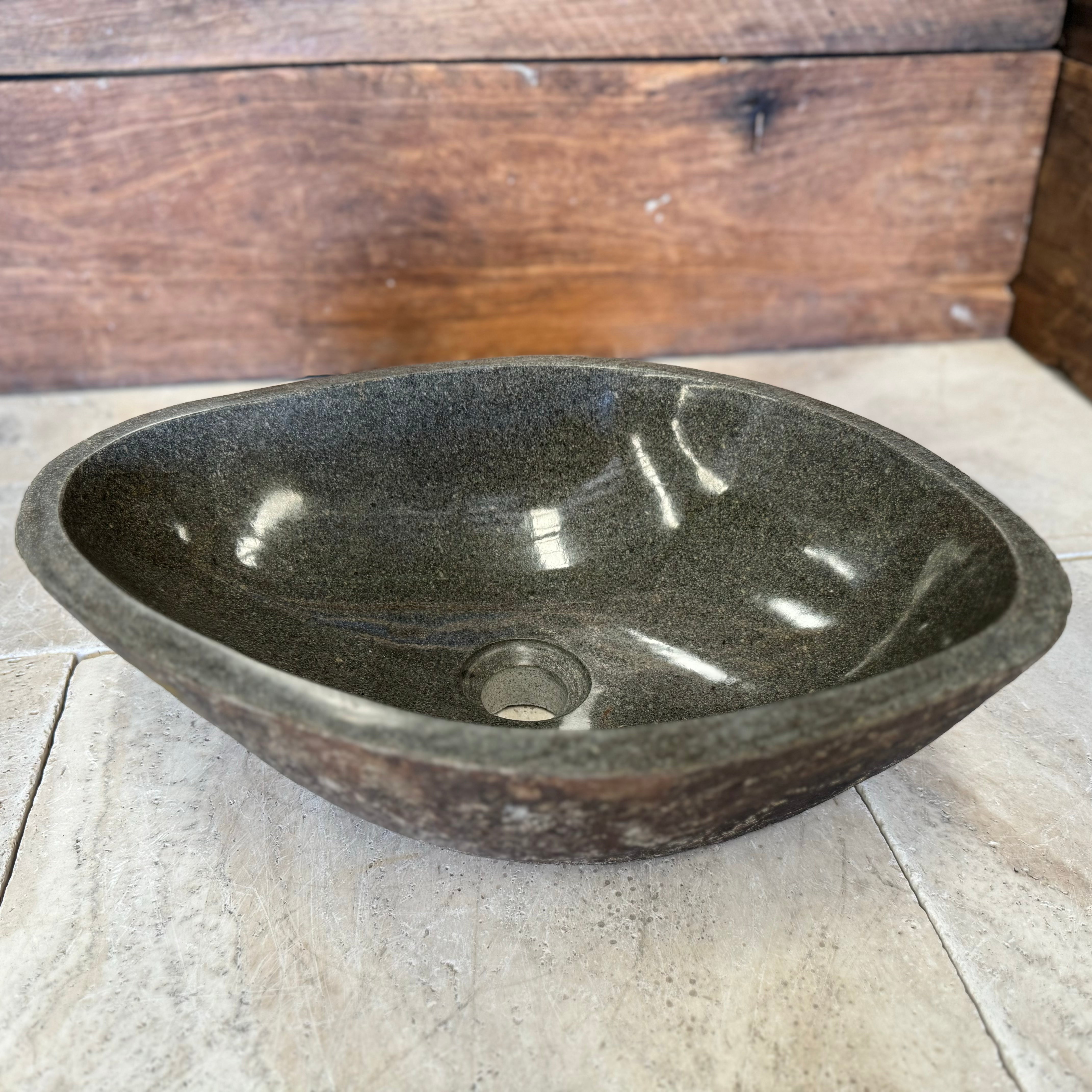 Handmade Natural Oval River Stone Bathroom Basin - RM2306118