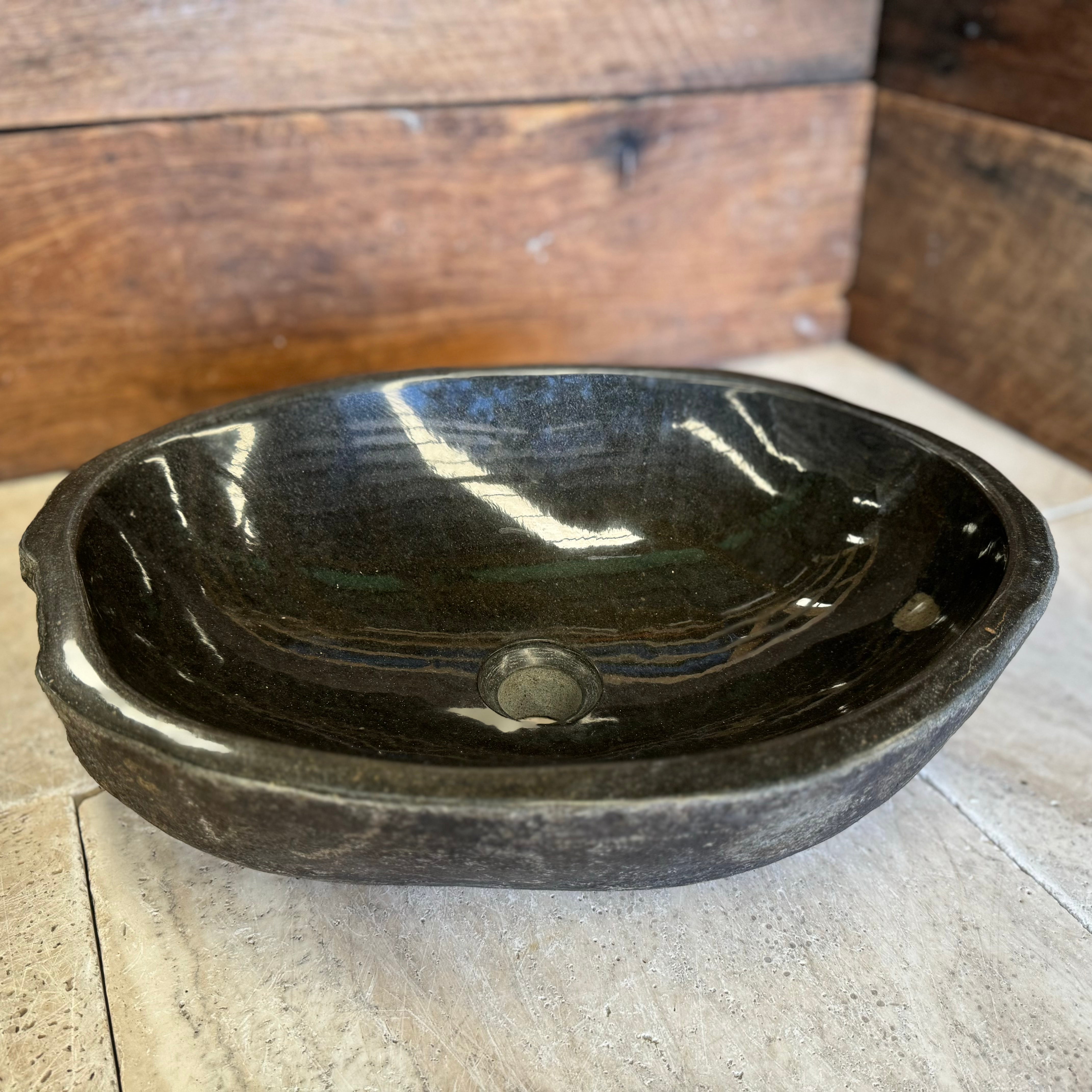 Handmade Natural Oval River Stone Bathroom Basin - RM2306046