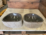 Handmade Natural Oval River Stone Bathroom Basin - Twin Set RM 2309005