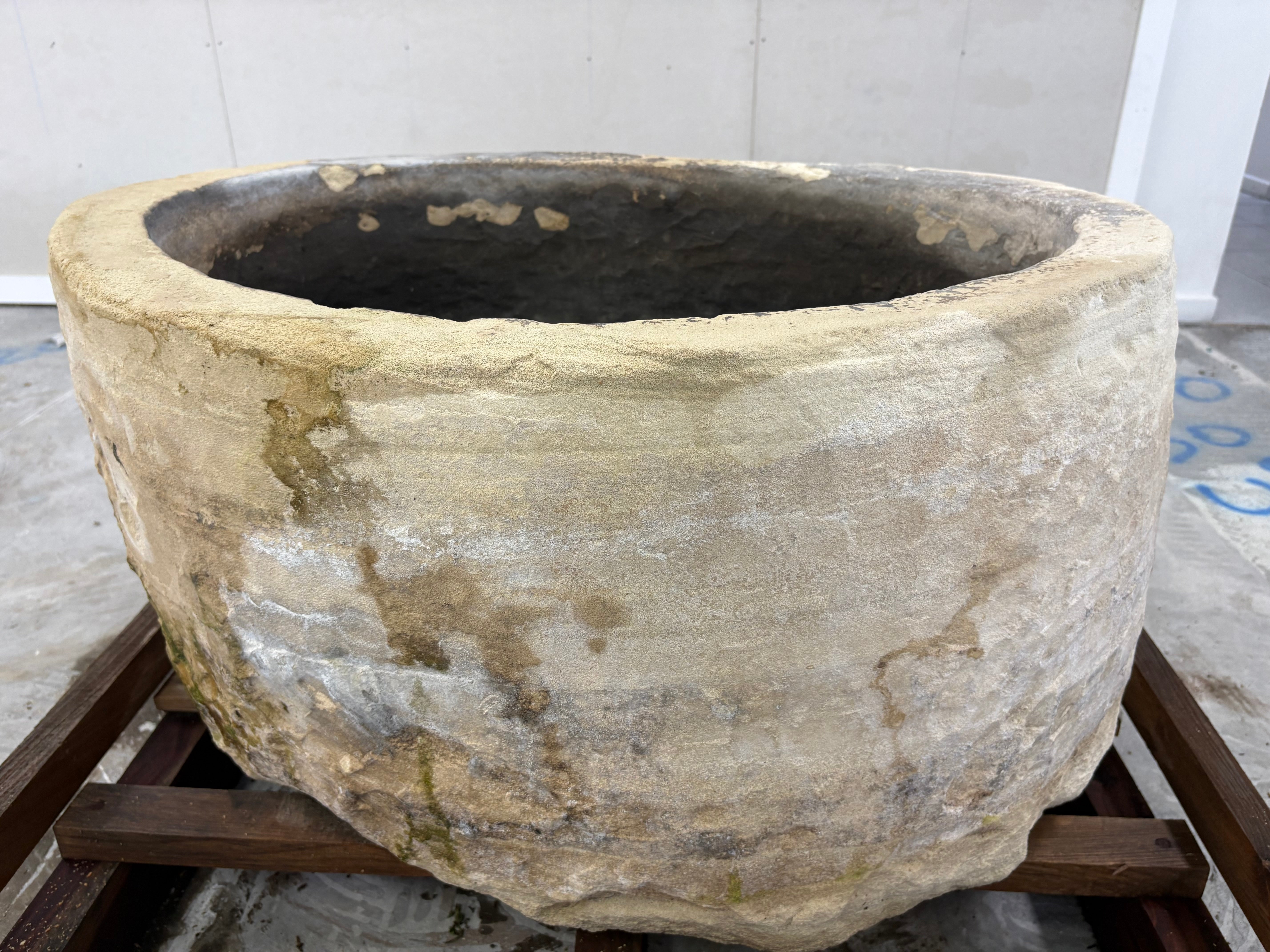 Hand Chiselled Limestone Planter Pot - 240904 - 81x63x44cm