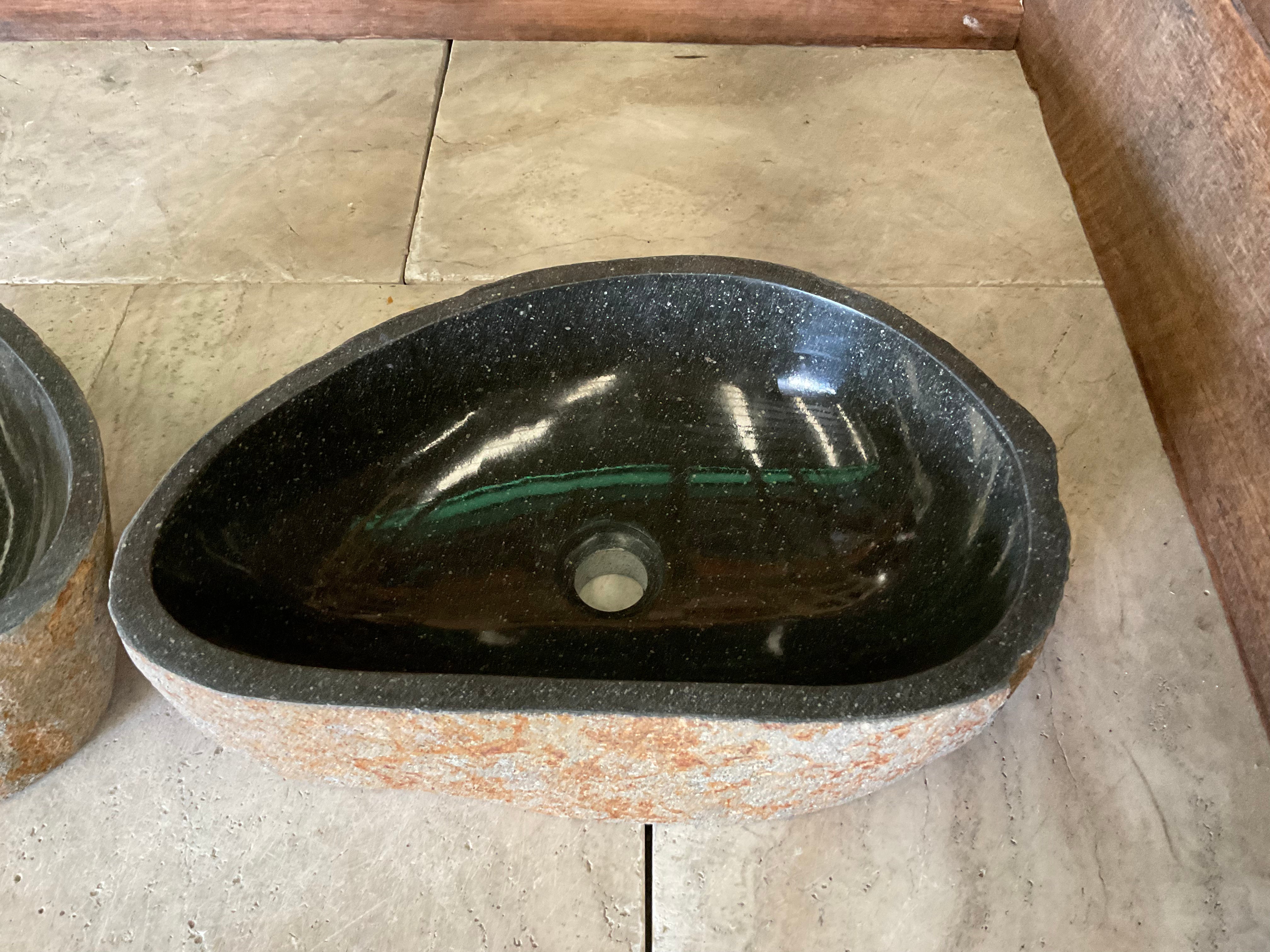 Handmade Natural Oval River Stone Bathroom Basin - Twin Set RM 2309004