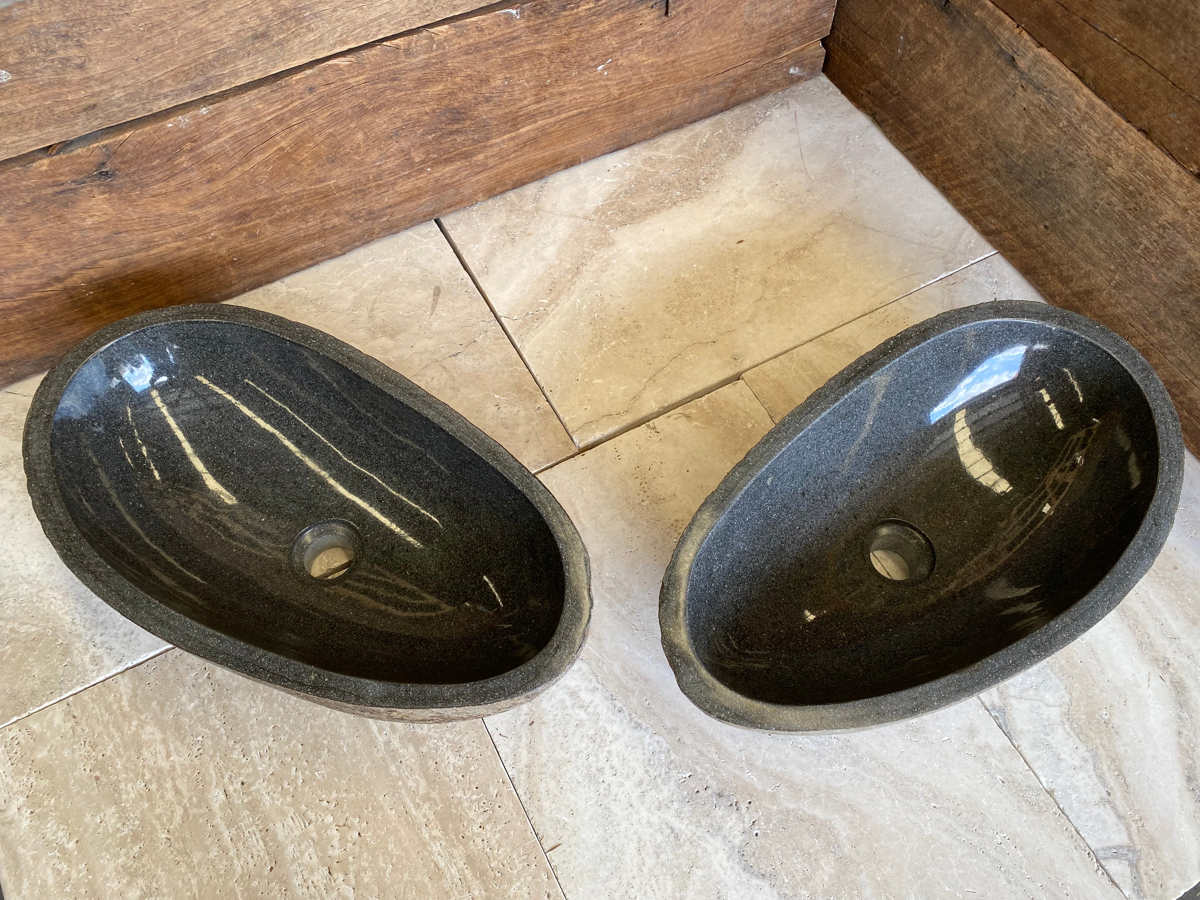 Handmade Natural Oval River Stone Bathroom Basin - Twin Set RL230627