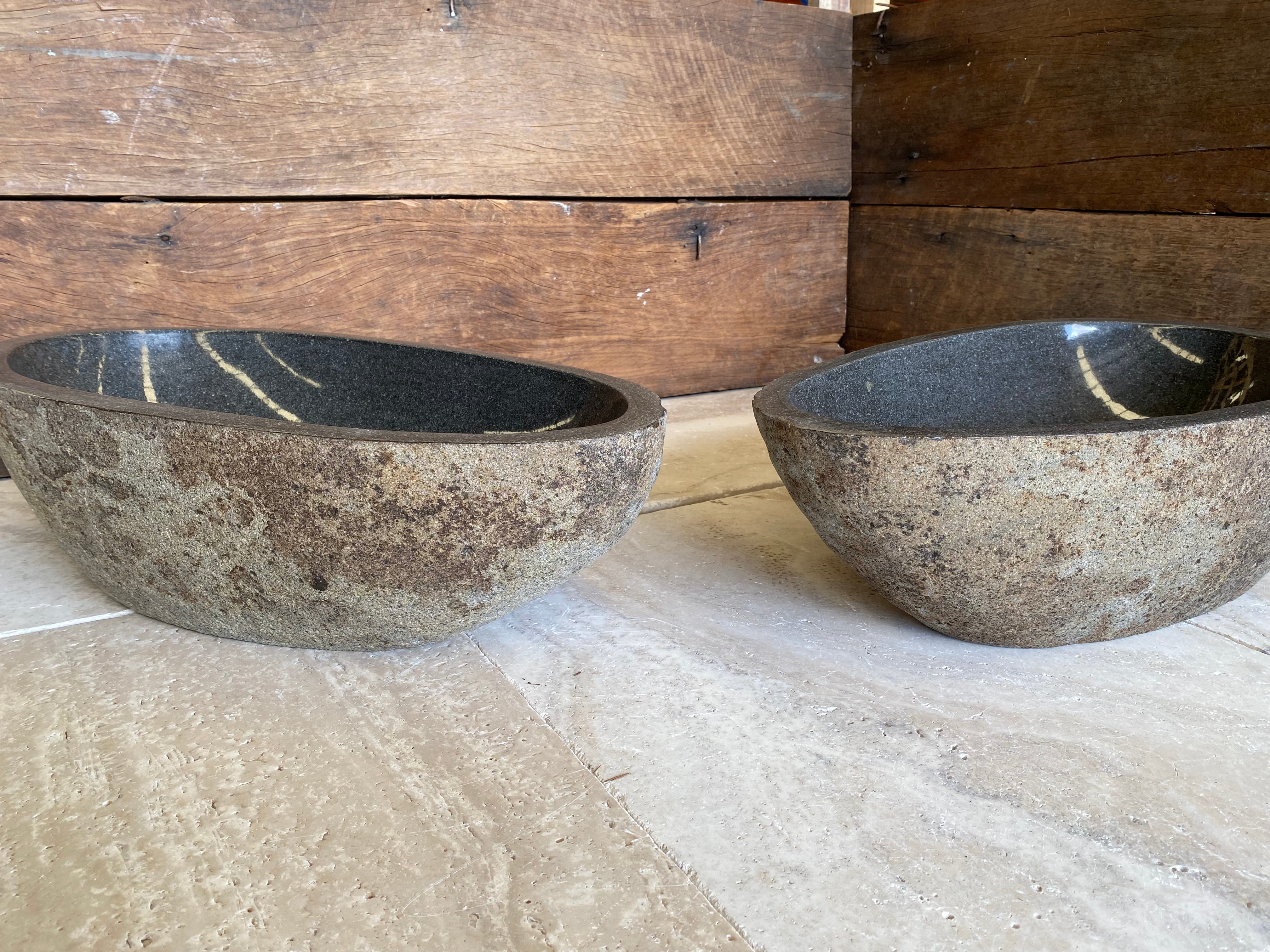Handmade Natural Oval River Stone Bathroom Basin - Twin Set RL230627