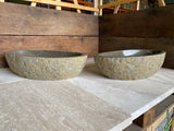 Handmade Natural Oval River Stone Bathroom Basin - Twin Set RL2306007