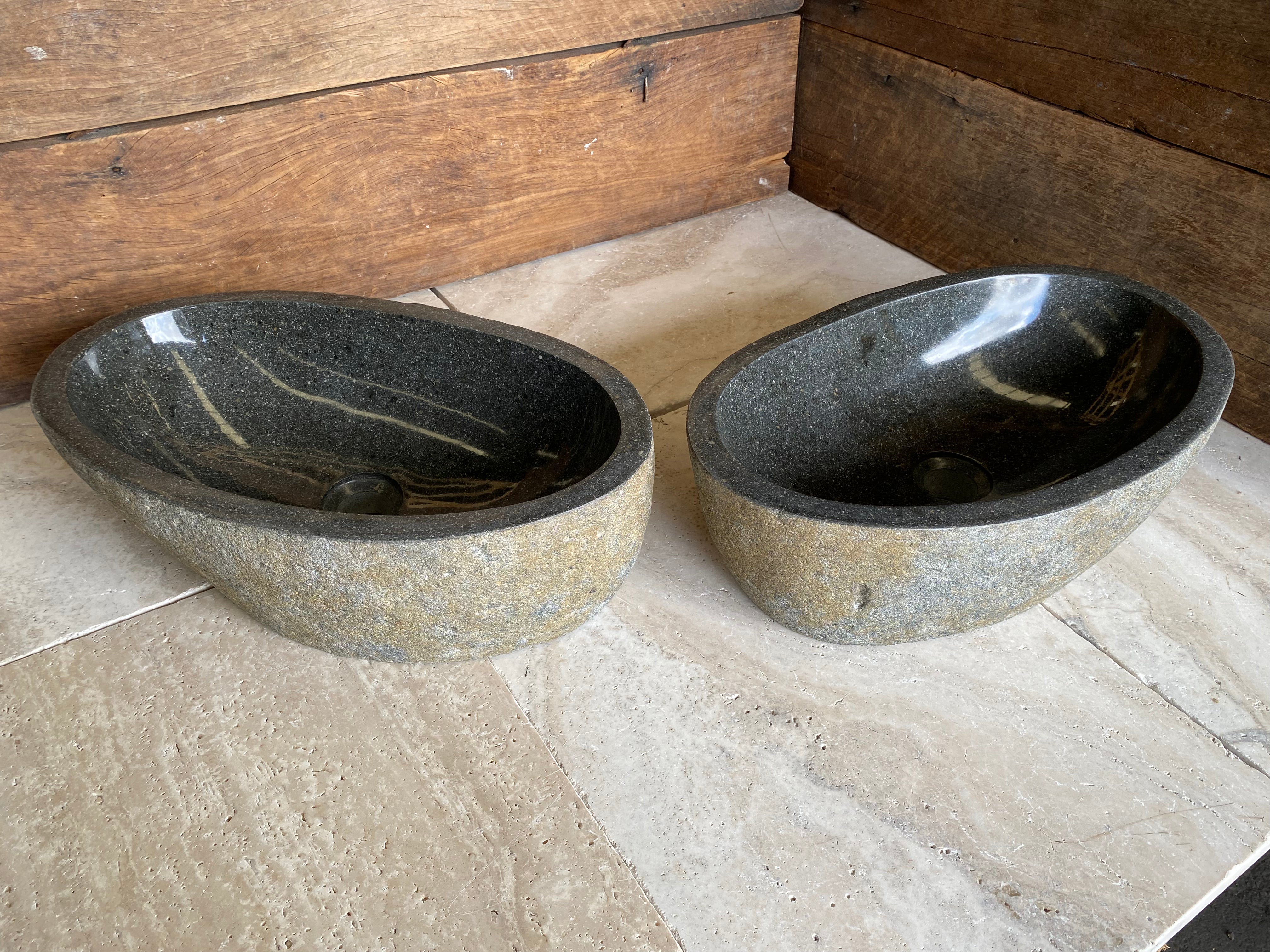 Handmade Natural Oval River Stone Bathroom Basin - Twin Set RL2306001