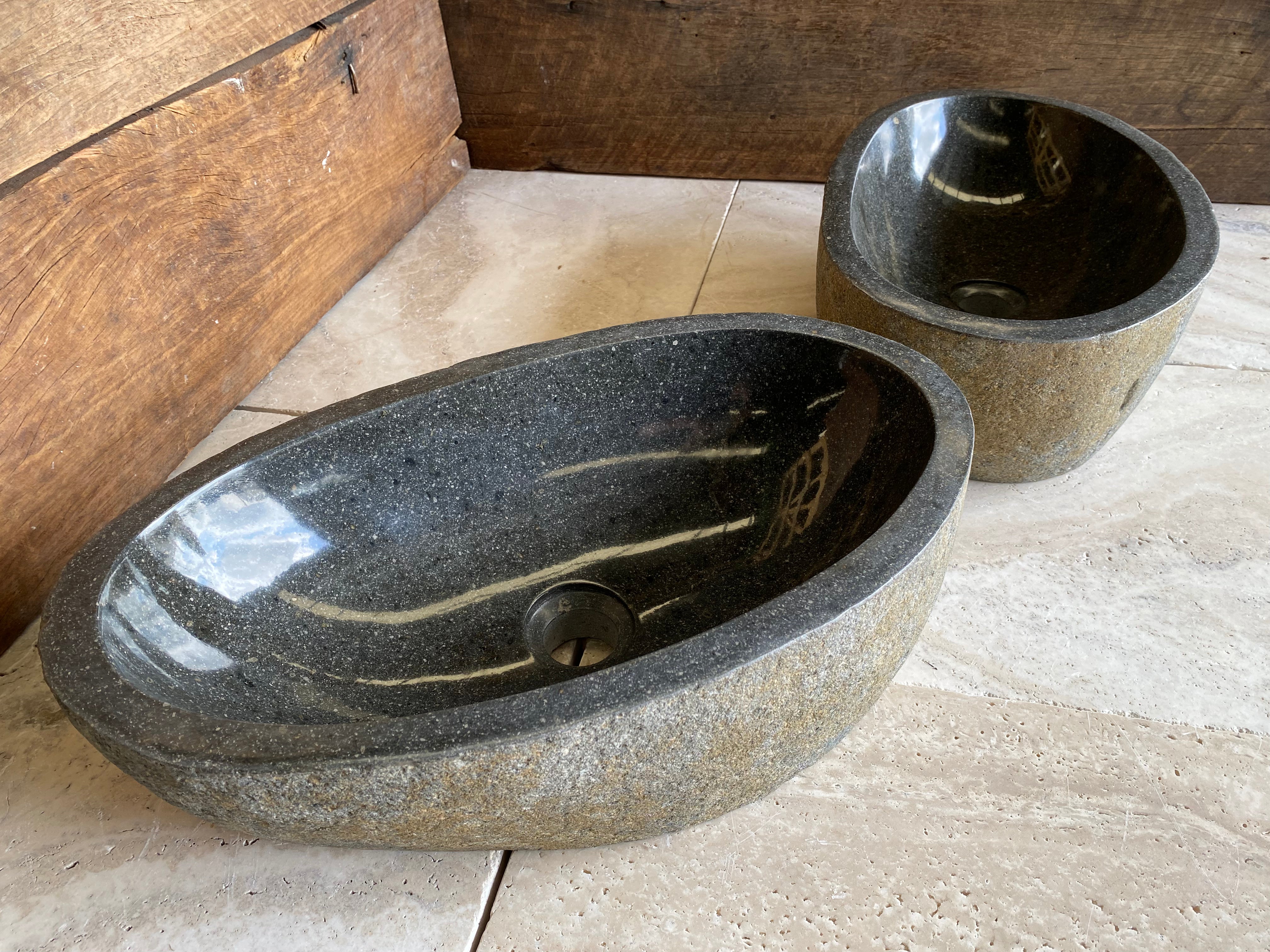 Handmade Natural Oval River Stone Bathroom Basin - Twin Set RL2306001